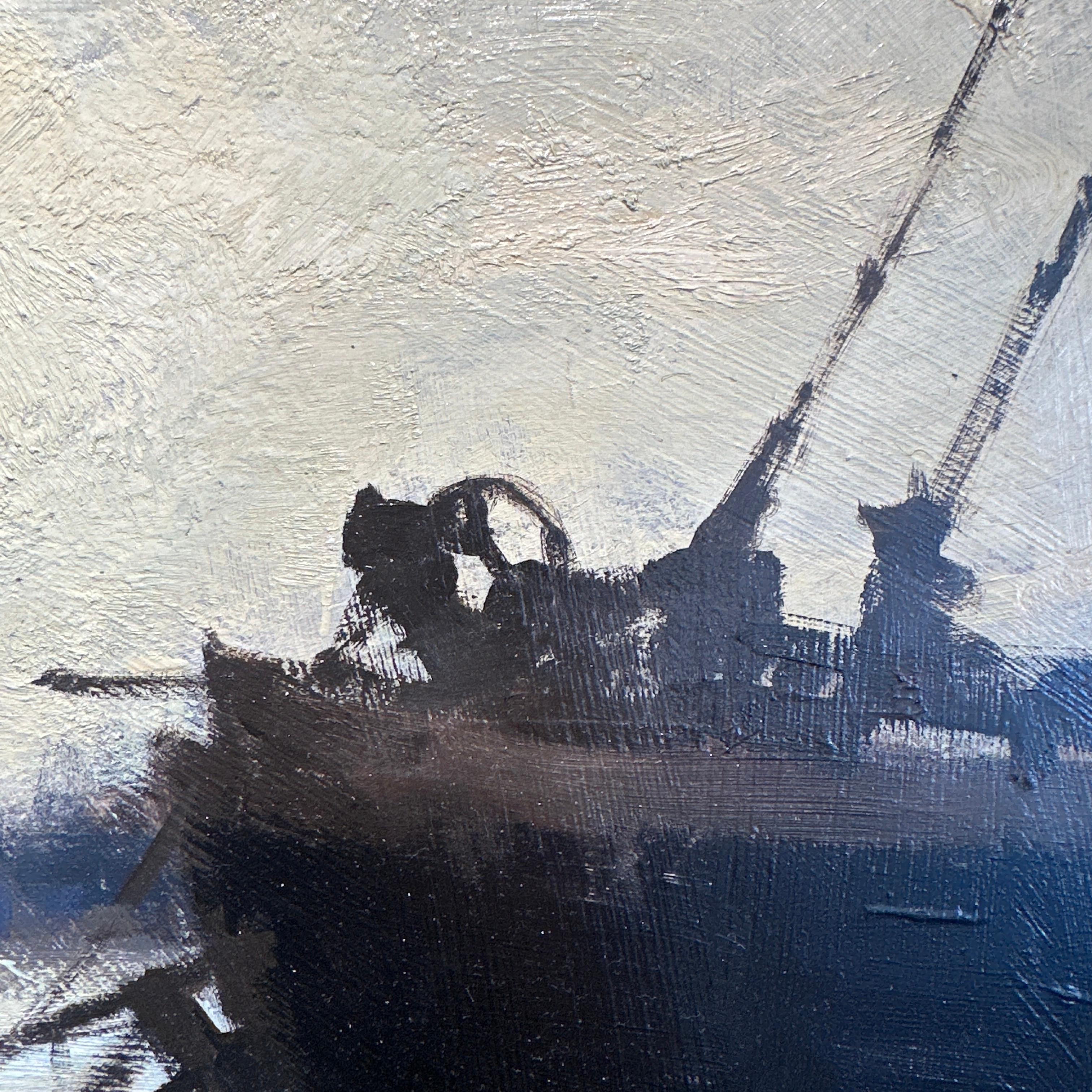 Niedrigwasser auf dem Orwell Impressionistische Landschaft eines englischen Hafens, Fluss, Boote im Angebot 11