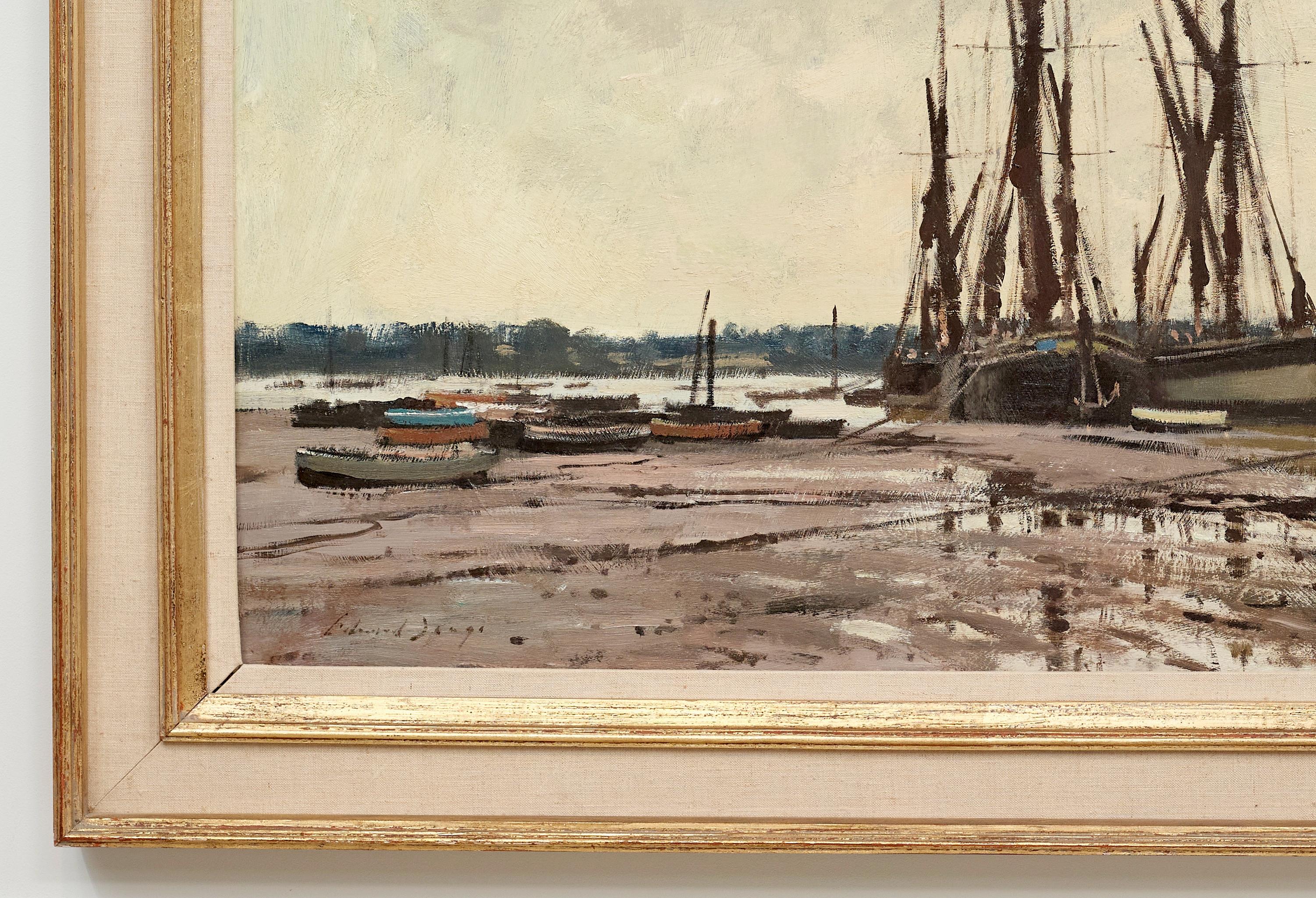 Niedrigwasser auf dem Orwell Impressionistische Landschaft eines englischen Hafens, Fluss, Boote im Angebot 14