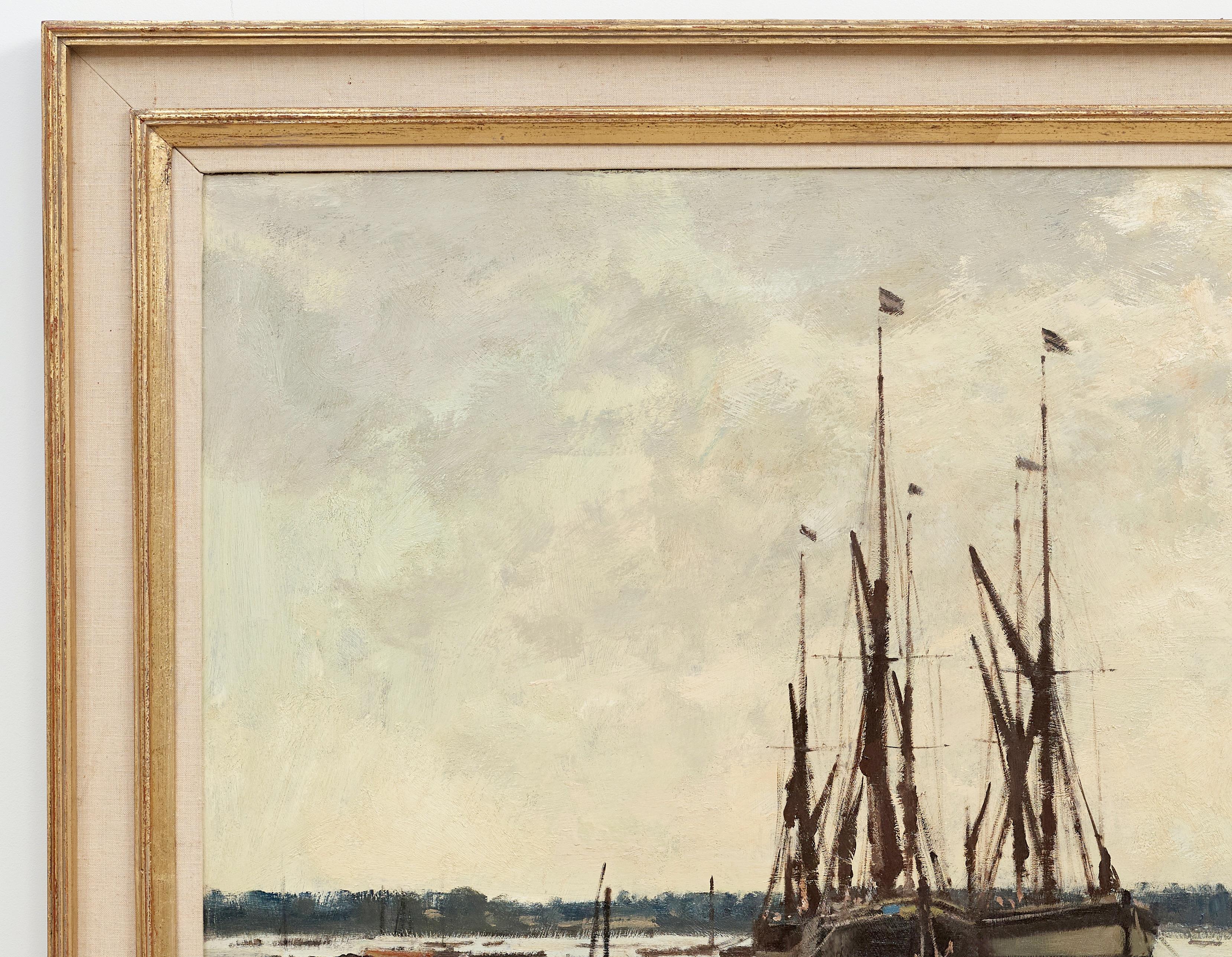 Niedrigwasser auf dem Orwell Impressionistische Landschaft eines englischen Hafens, Fluss, Boote im Angebot 13