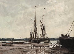 Low Water on the Orwell Impressionist Landscape of English Harbour, River, Boats