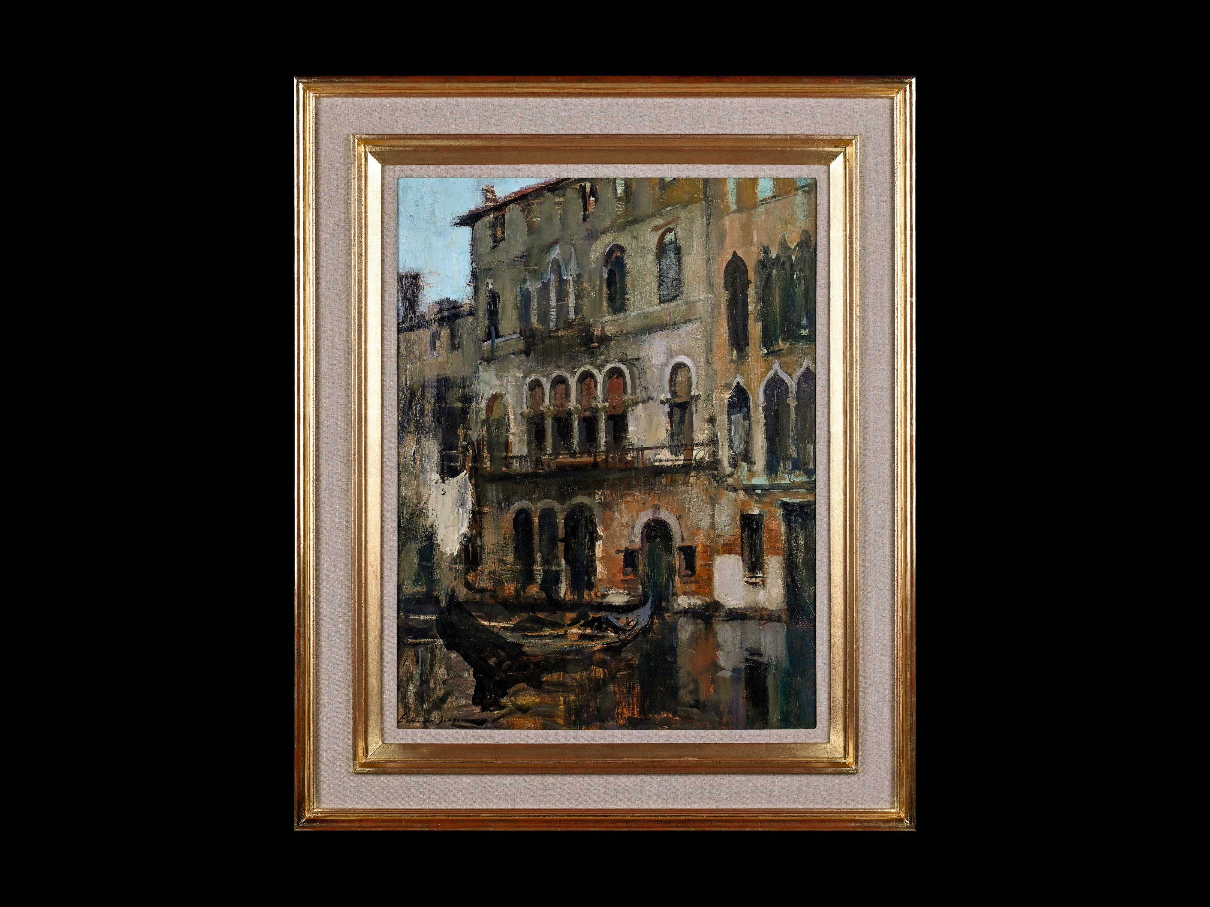 Façade vénitienne Peinture impressionniste atmosphérique des canaux de Venise, eau - Painting de Edward Seago