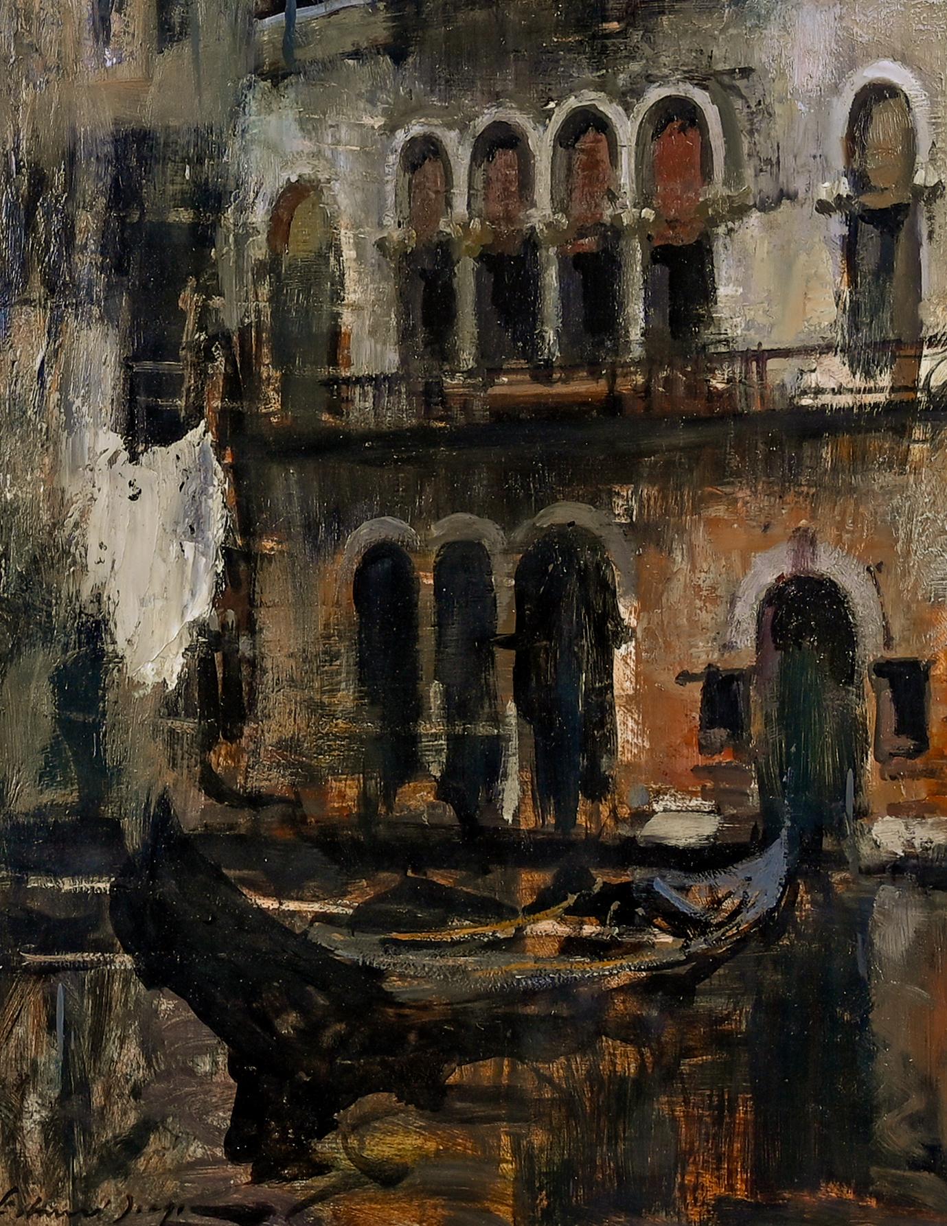 Façade vénitienne Peinture impressionniste atmosphérique des canaux de Venise, eau - Impressionnisme Painting par Edward Seago