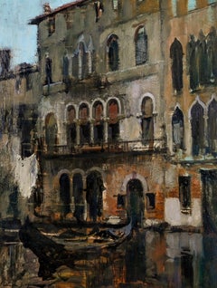 Venetian Façade Atmospheric Impressionist Painting of Venice Canals, Water