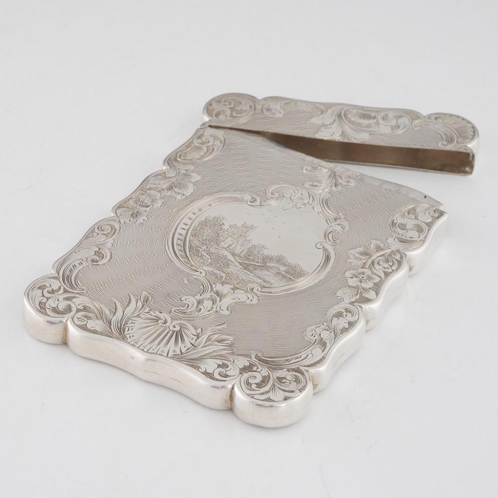 Edward Smith Sterling Silver Card Case with Engraved Castle Birmingham 1844 In Good Condition For Sale In Tunbridge Wells, GB