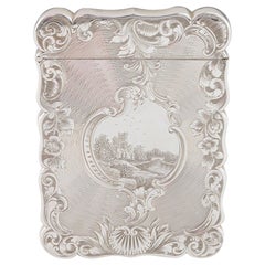 Porte-cartes en argent sterling d'Edward Smith avec château gravé Birmingham 1844