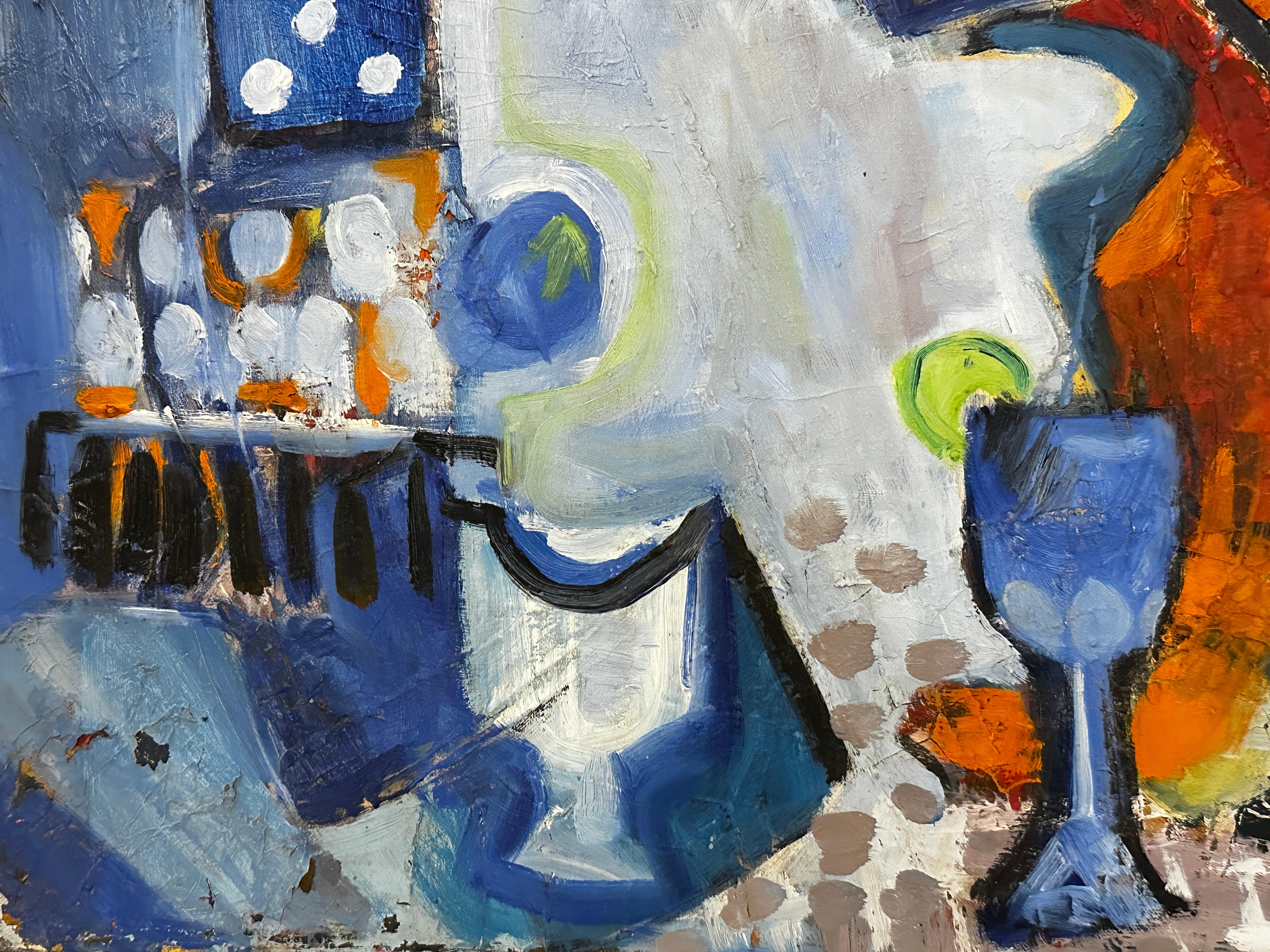 Nature morte des tons bleus Huile sur toile d'Edward Sotello  en vente 4