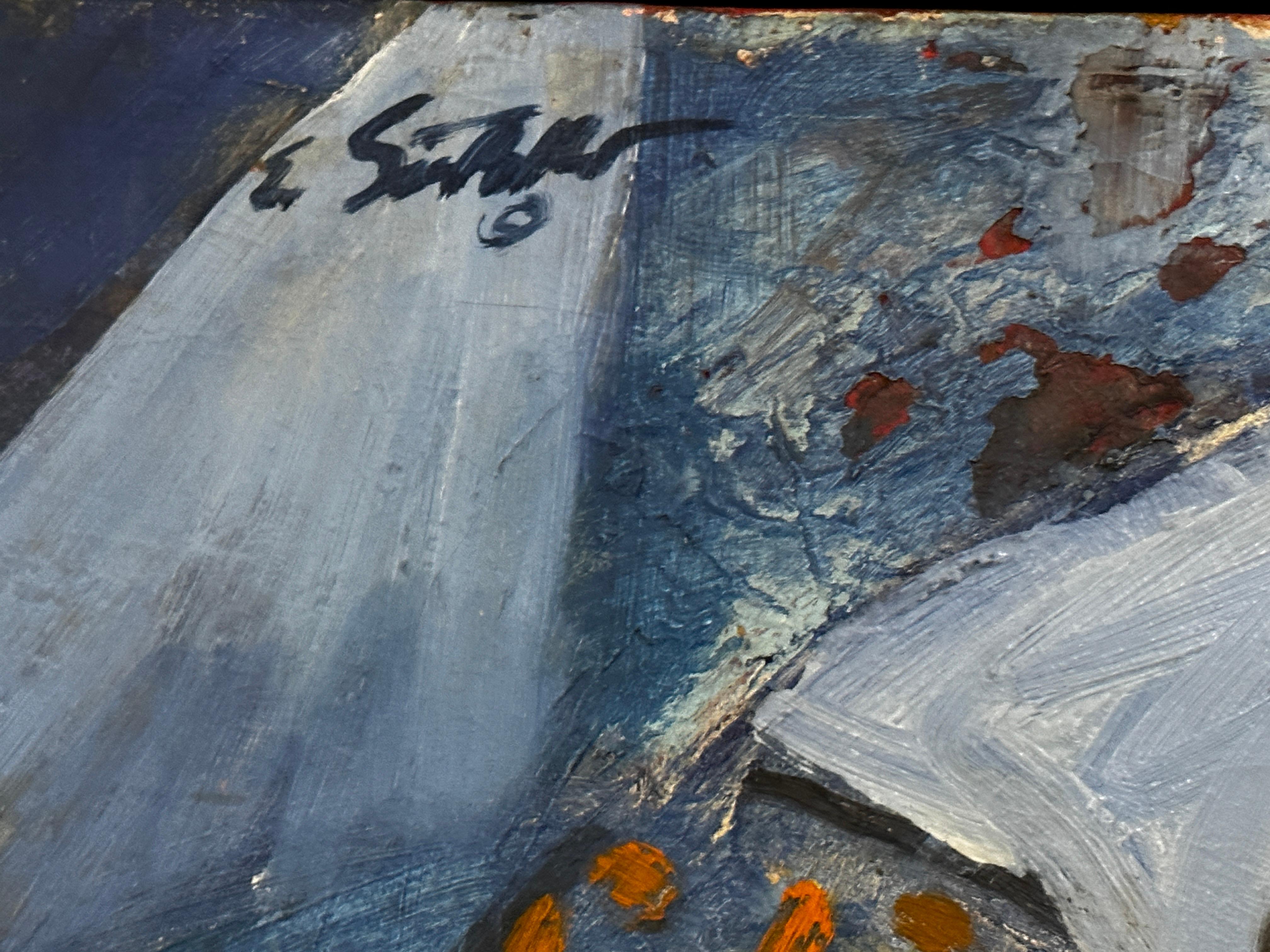 Nature morte des tons bleus Huile sur toile d'Edward Sotello  en vente 5