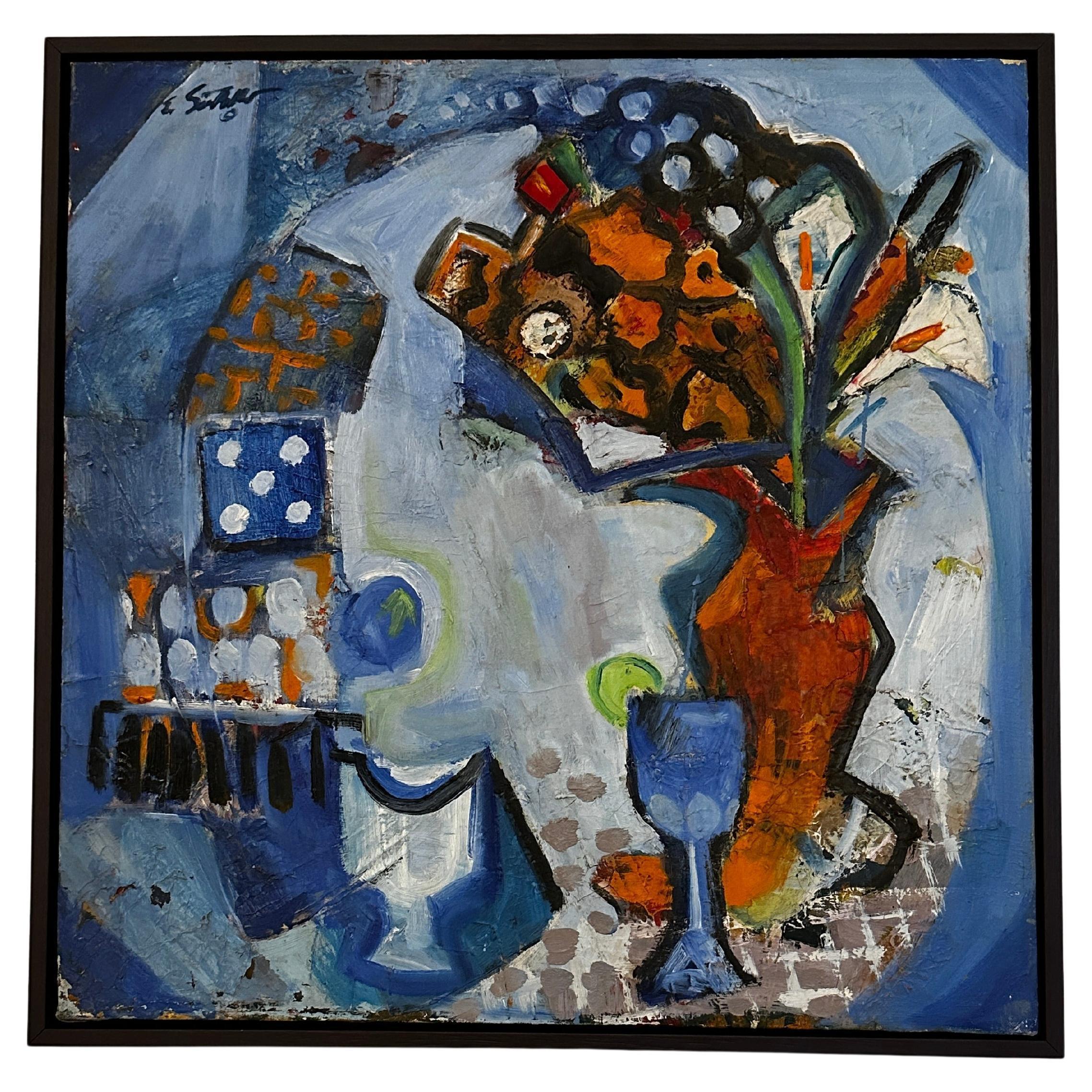 Still-Life Blue Tones Oil on Canvas by Edward Sotello 