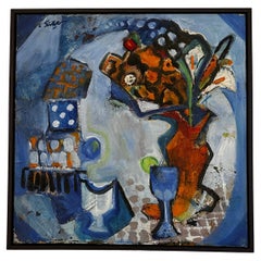 Nature morte des tons bleus Huile sur toile d'Edward Sotello