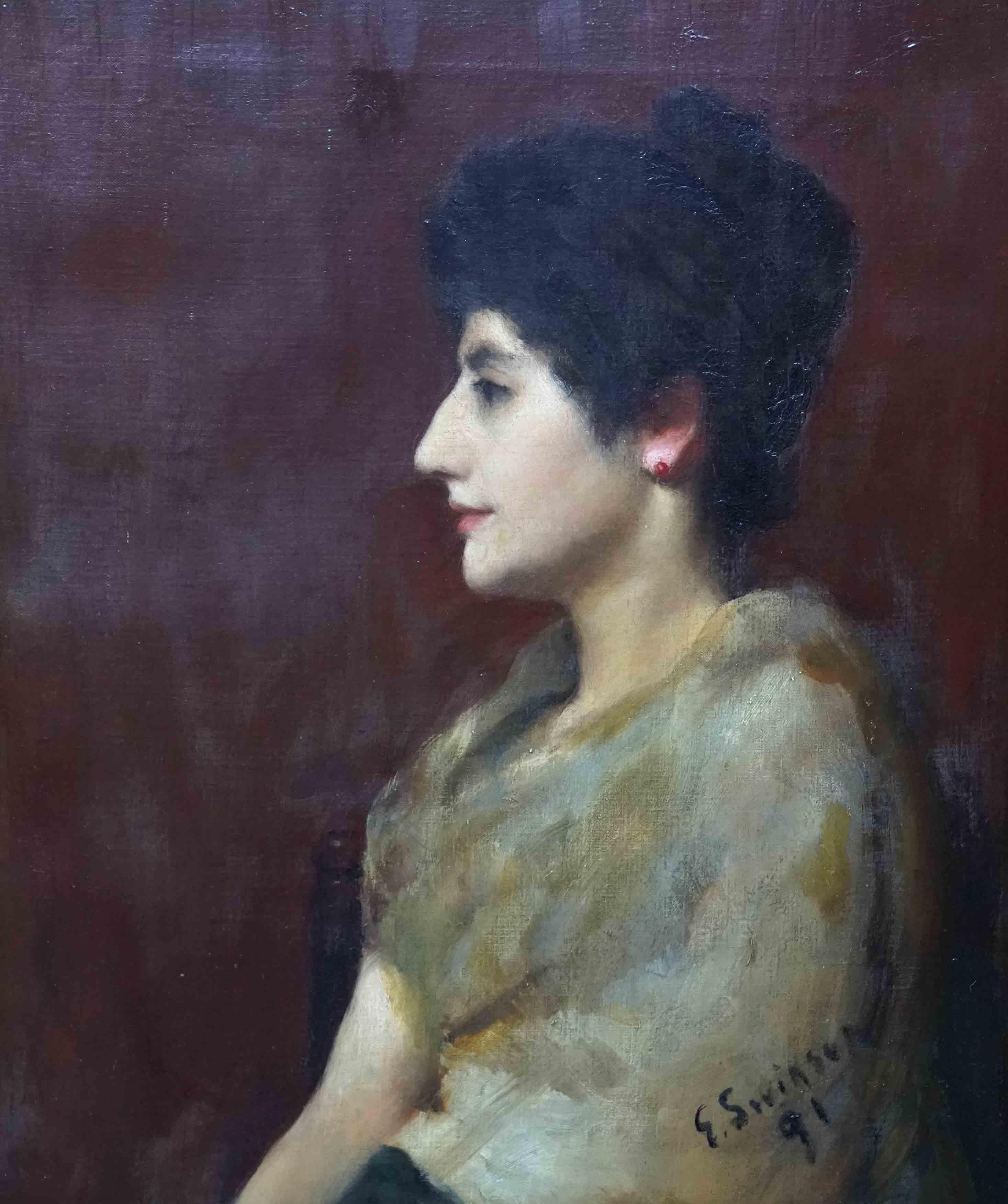 Portrait of a Lady - British 19th century art portrait oil painting - Painting by Edward Spilsbury Swinson
