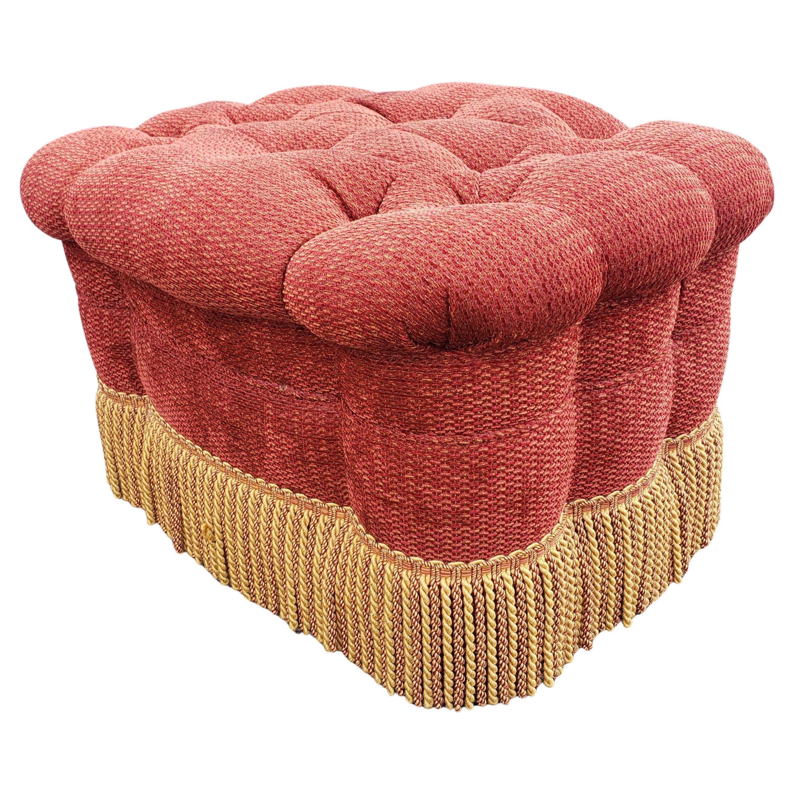 Edward Springs Custom Made Rolling Upholstered and Tufted Ottoman with Fringes For Sale