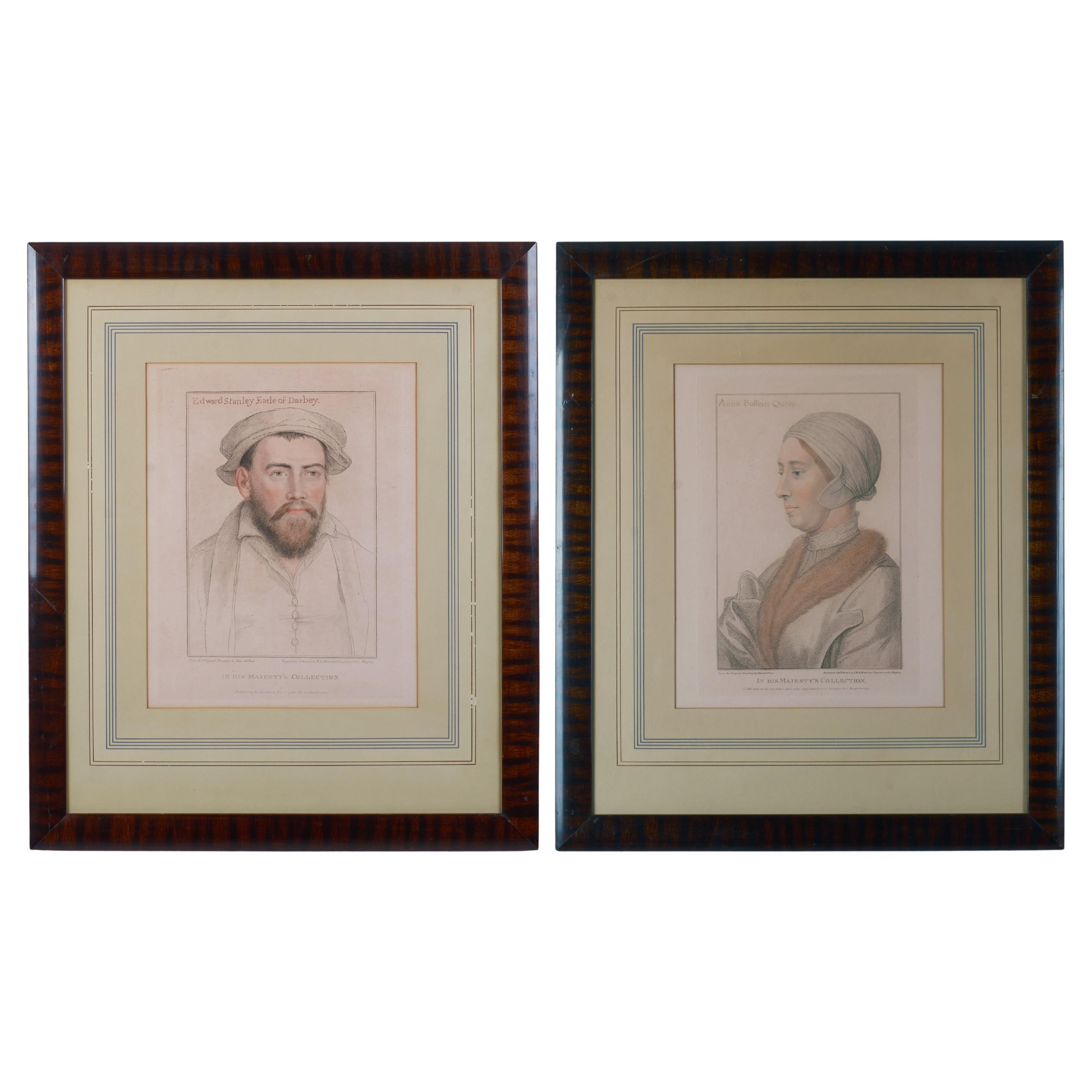 Edward Stanley and Anne Boleyn, Engravings by Bartolozzi after Holbein c.1790s