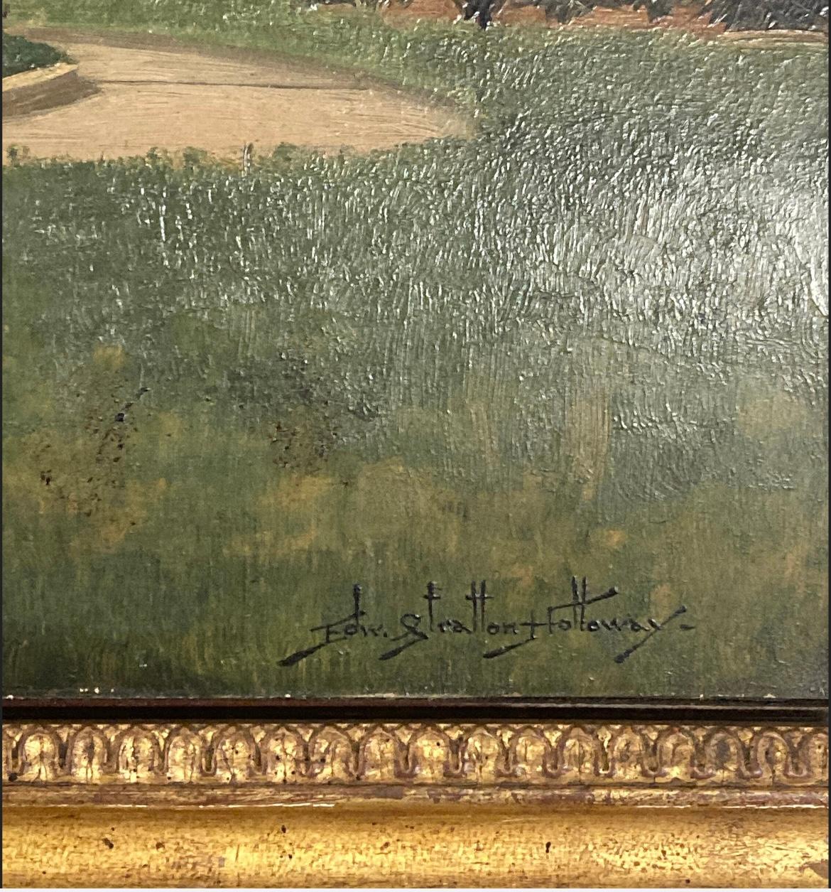 This is an Edward Stratton Holloway original oil on board “Philadelphia”. Signed . Condition of the painting is okay frame is very old and has lots of wear. Frames measures 22x16