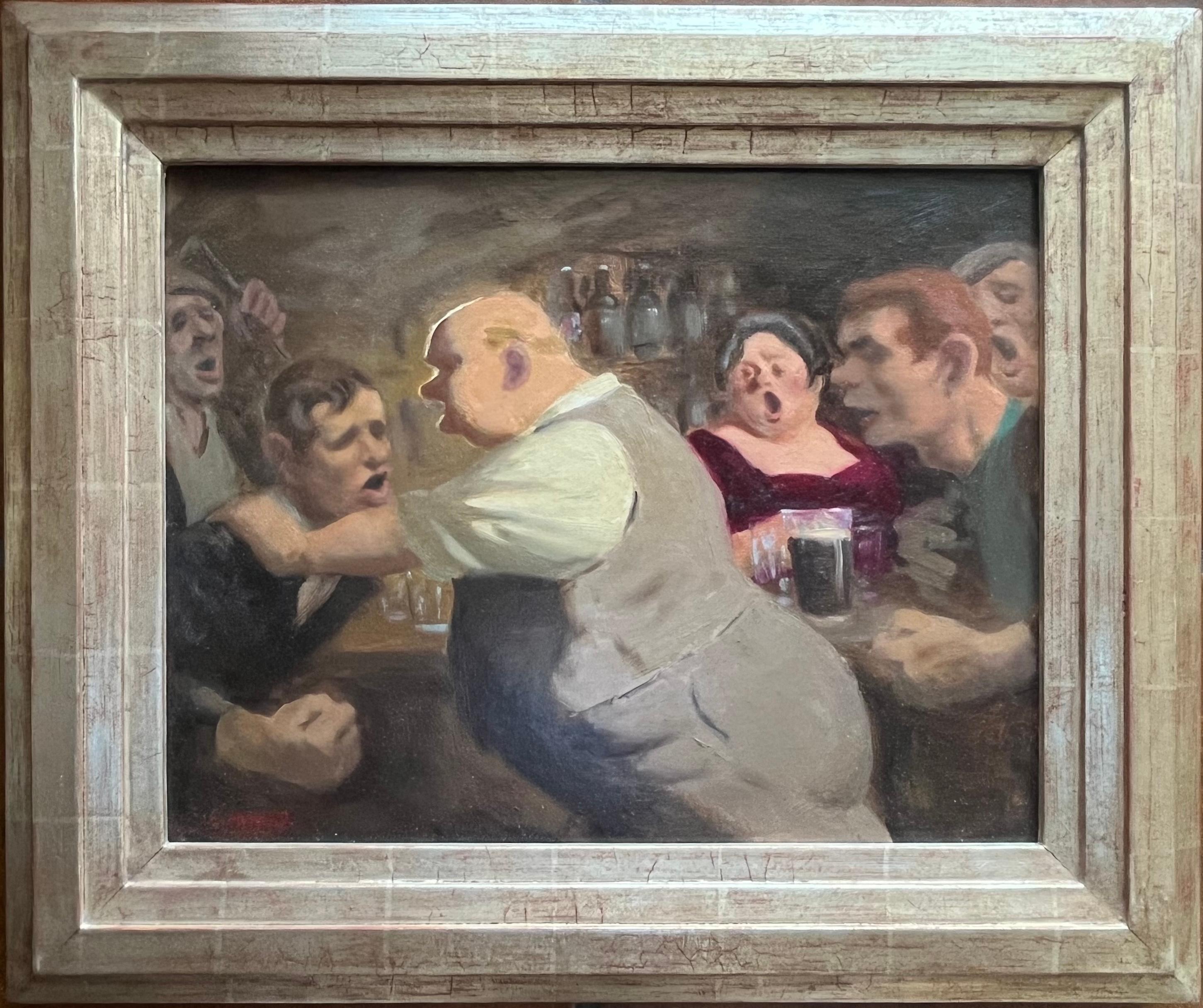 Barroom Calm and Barroom Brawl, deux tableaux - Painting de Edward Sylvester Hynes