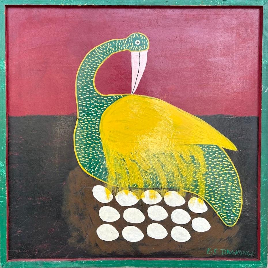 Animal Painting di Edward Tingatinga - Uccello con uova
