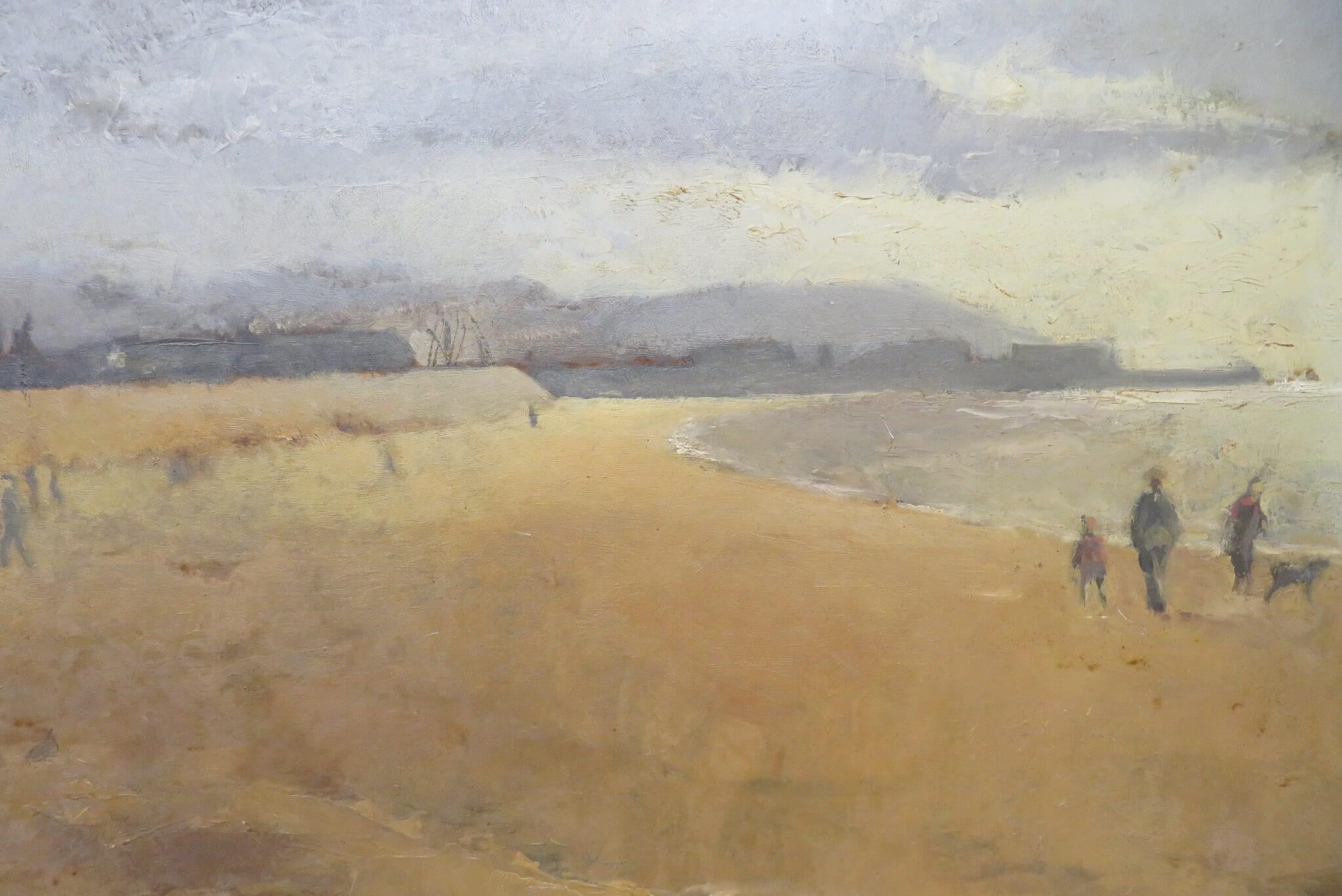 EDWARD TRANTER (1931-2012) WELSH VINTAGE LARGE SCENE DE PLAGE Peinture à l'huile SWANSEA - Marron Landscape Painting par Edward Tranter