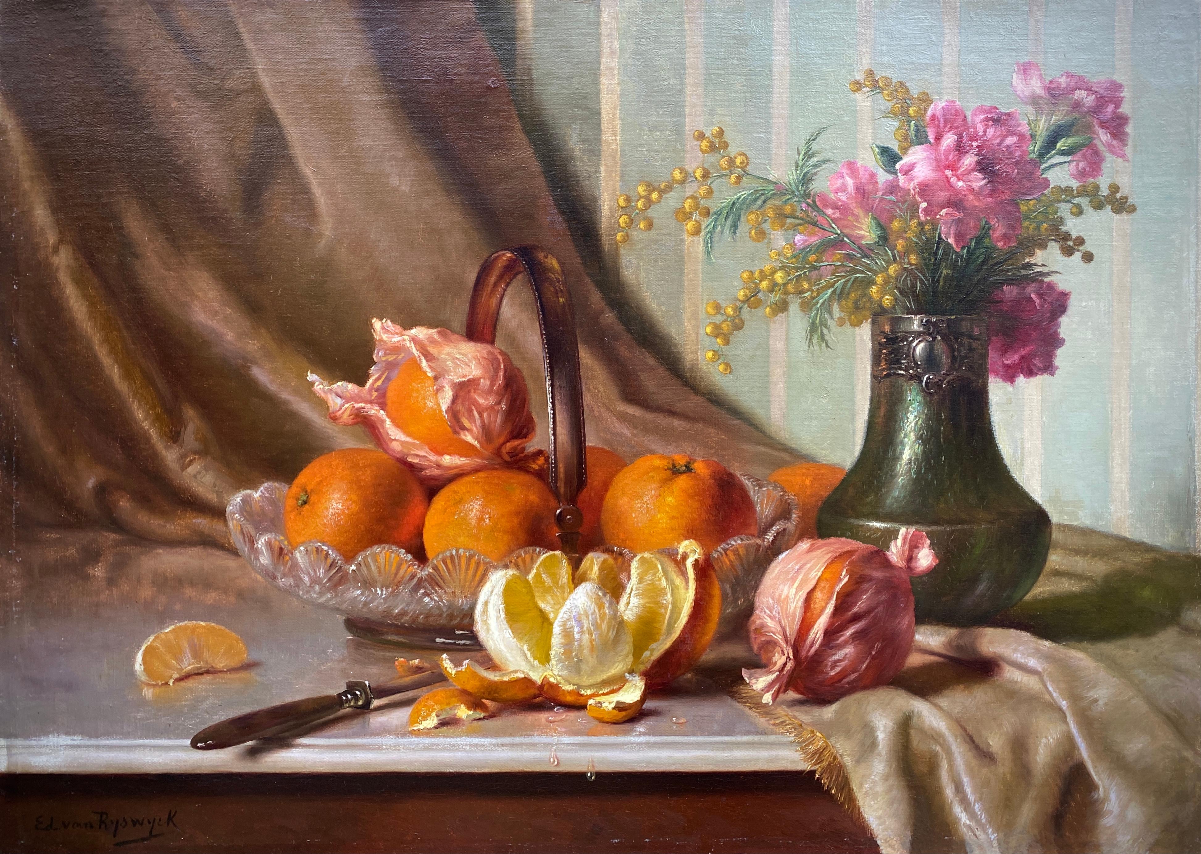 Edward Van Ryswyck, 1871 – 1931, Belgian Painter, Still Life with Oranges For Sale 1