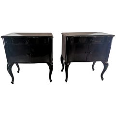 Edward VII English Pair of Black Wood Nightstands Lacquered