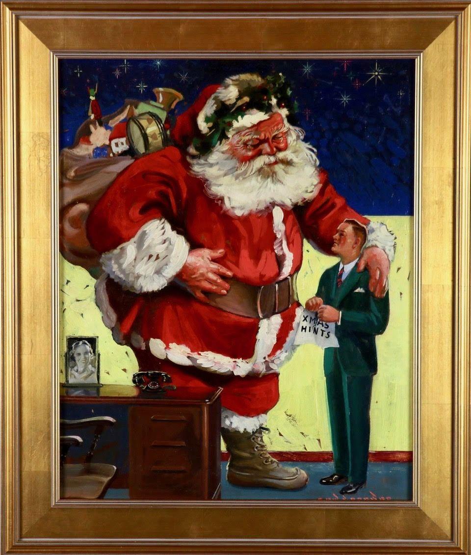 Santa Claus, Likely Advertisement for Coolerator Refrigerators - Painting by Edward Brewer