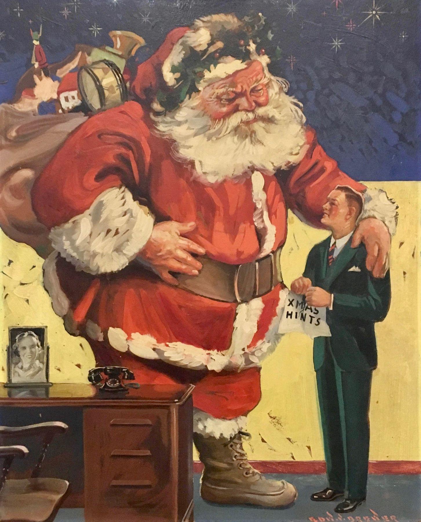 Edward Brewer Figurative Painting - Santa Claus, Likely Advertisement for Coolerator Refrigerators