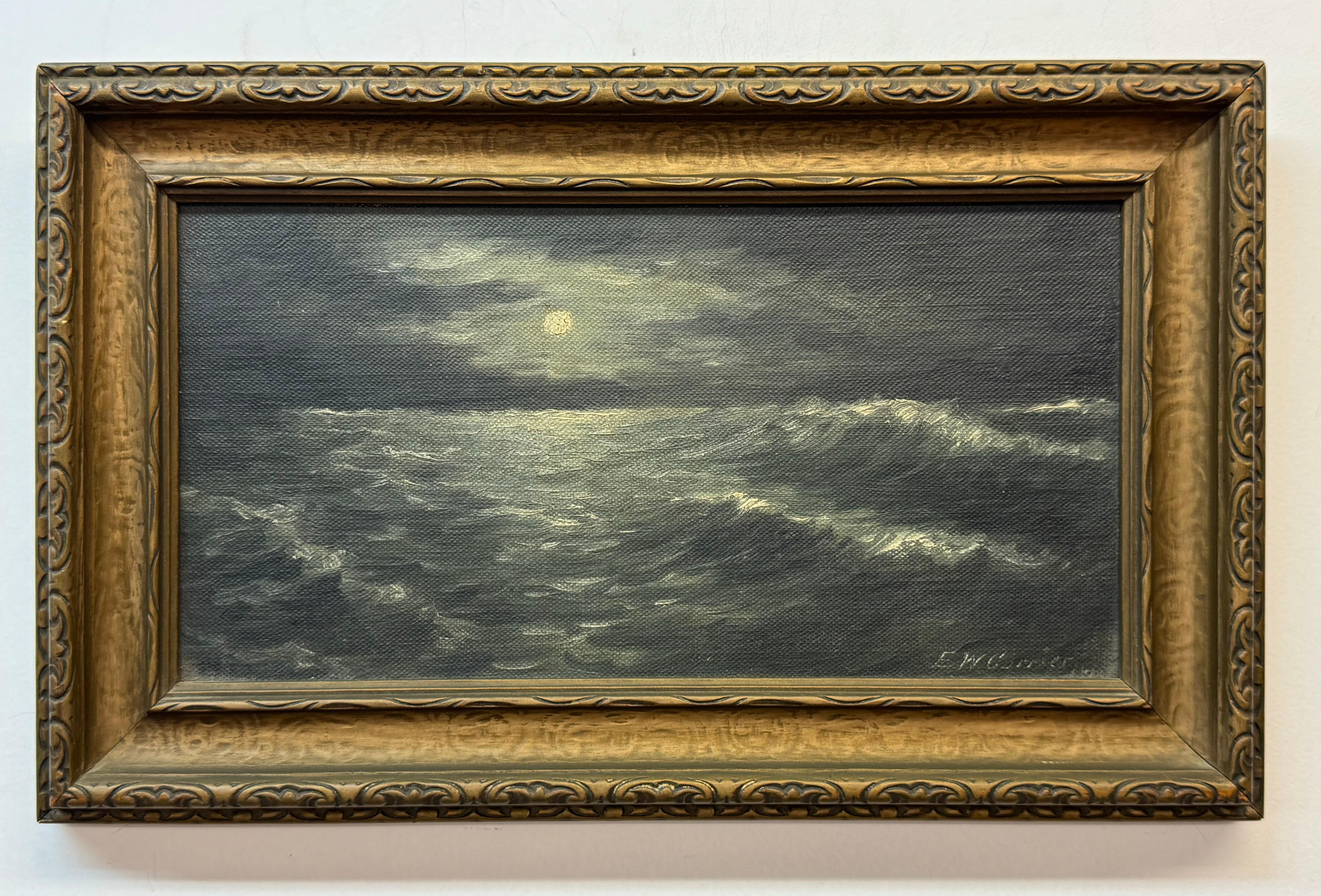 Edward W Currier (1857-1918) Nocturnal Seascape. Oil on canvas board. 6 x 11 unframed, 8.75 x 13.75 framed. 