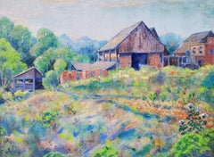 1935 Missouri Kentucky EXHIBITED Impressionist Painting Wildflowers Brick House