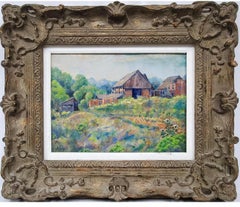 1935 Missouri Kentucky EXHIBITED Impressionist Painting Wildflowers Brick House