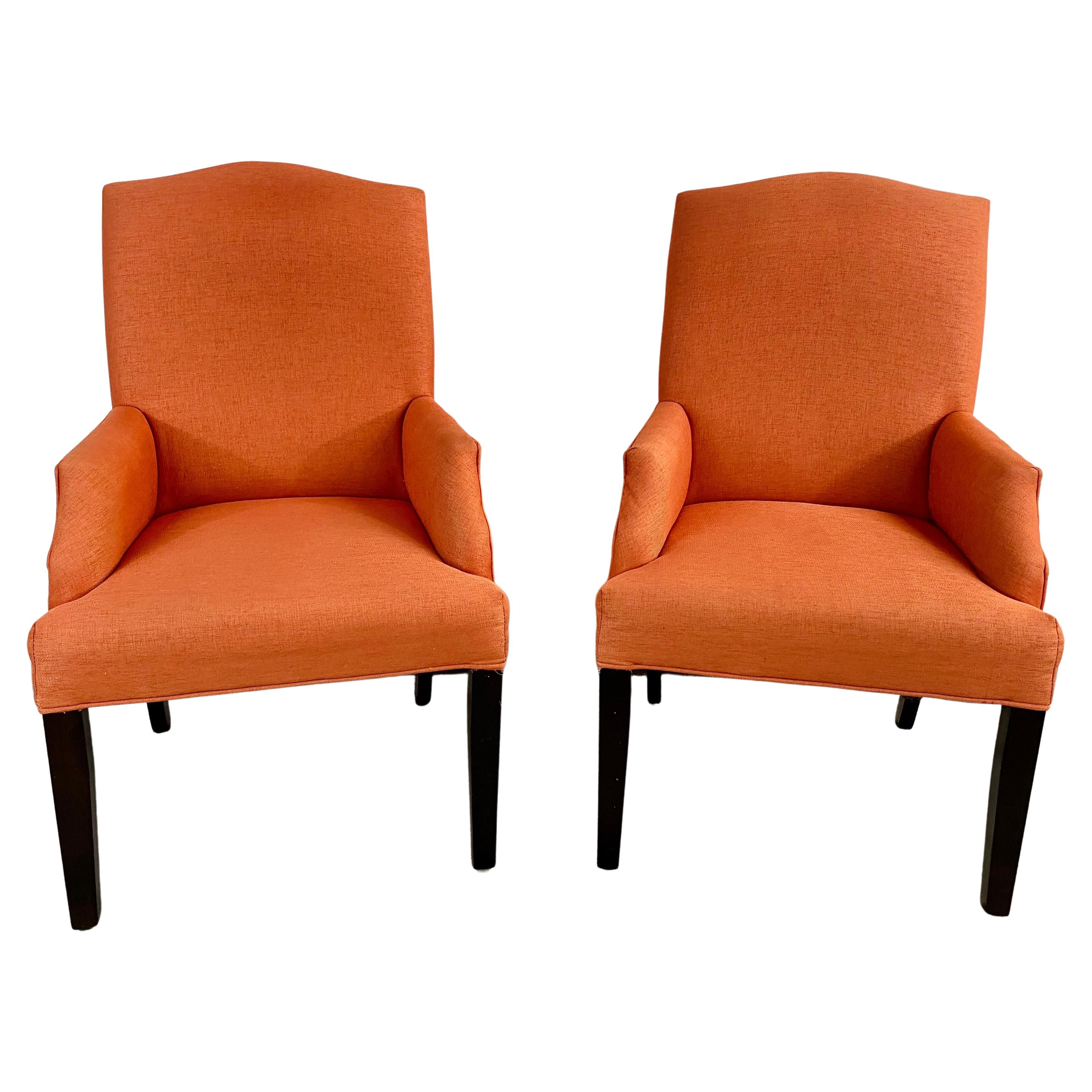 Edward Wormly Style Lounge or Side Chairs in Orange Hermes Upholstery, Pair 