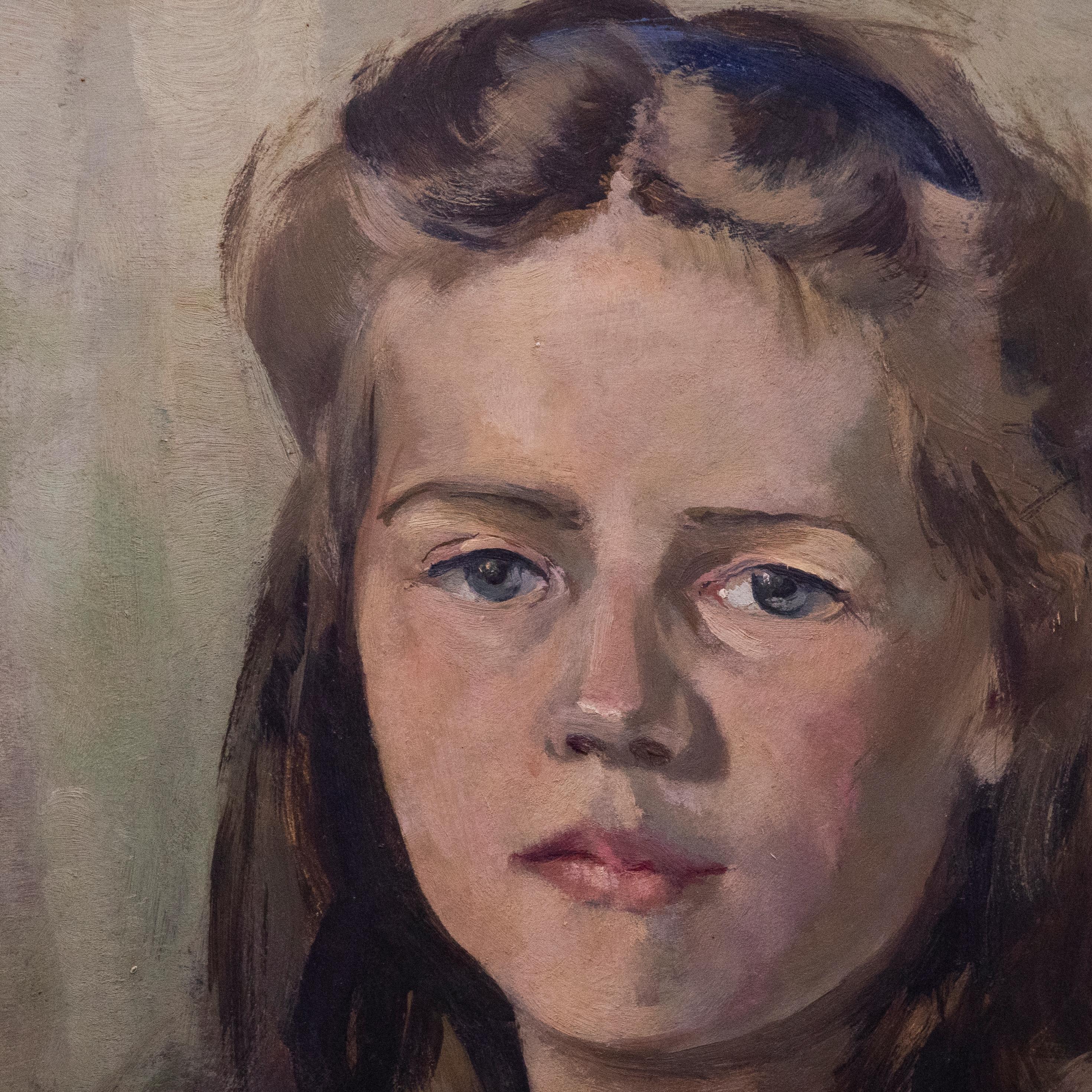 Edward Wesson (1910-1983) - Olio incorniciato, Ritratto di Sally Jean McGowan 3