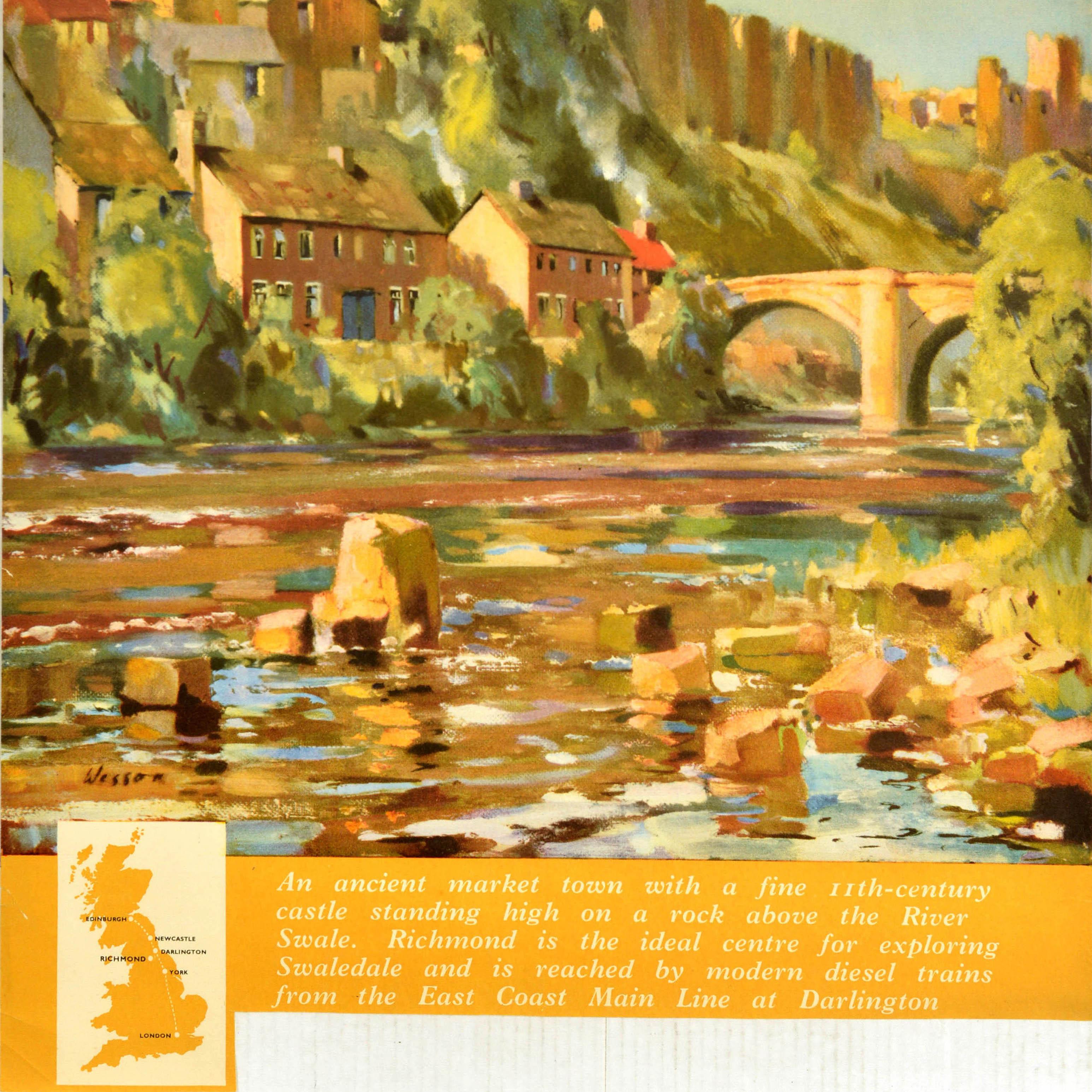 Original Vintage Railway Travel Poster Richmond Yorkshire British Rail Swaledale - Brown Print by Edward Wesson