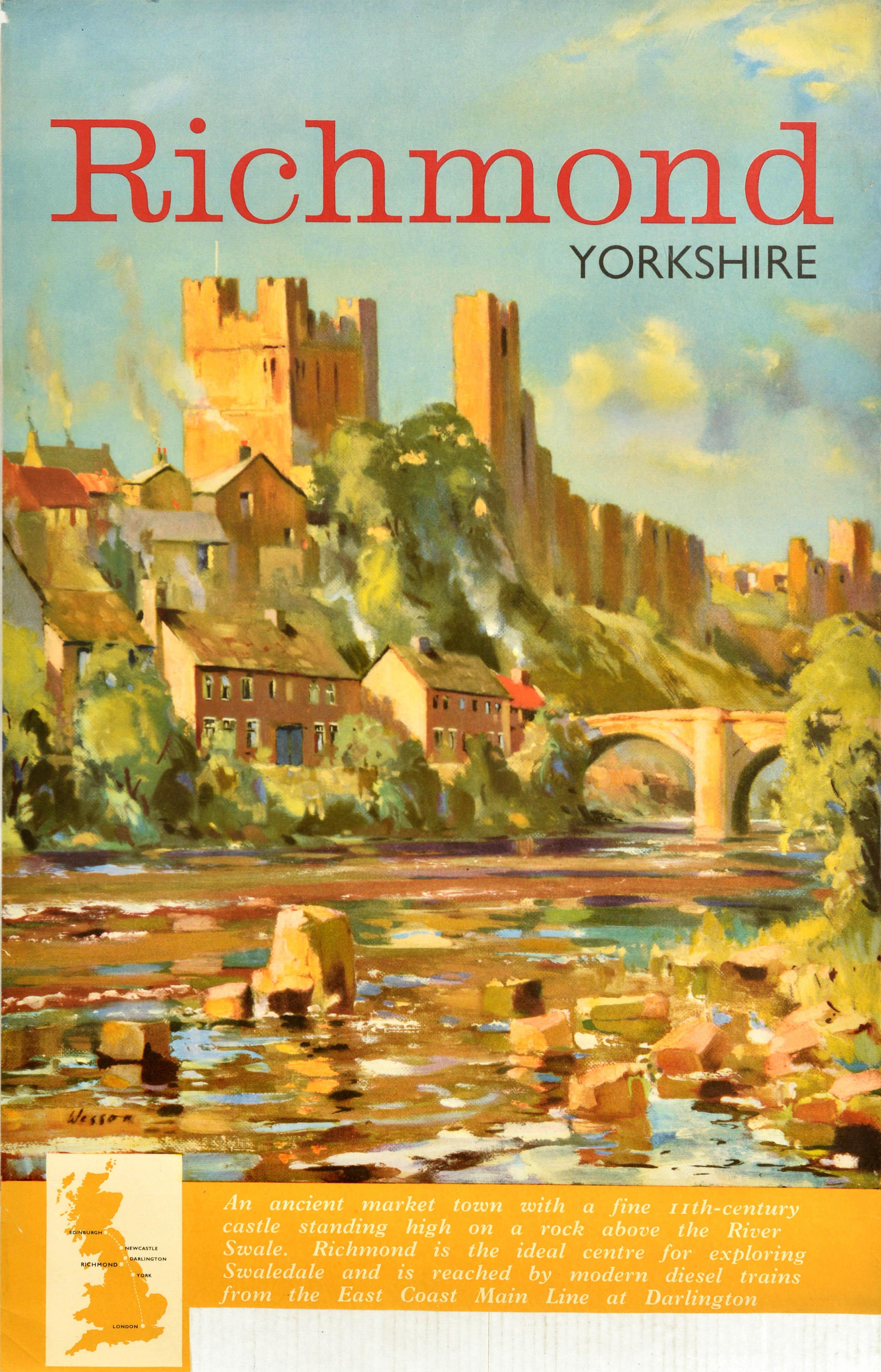 Edward Wesson Print - Original Vintage Railway Travel Poster Richmond Yorkshire British Rail Swaledale