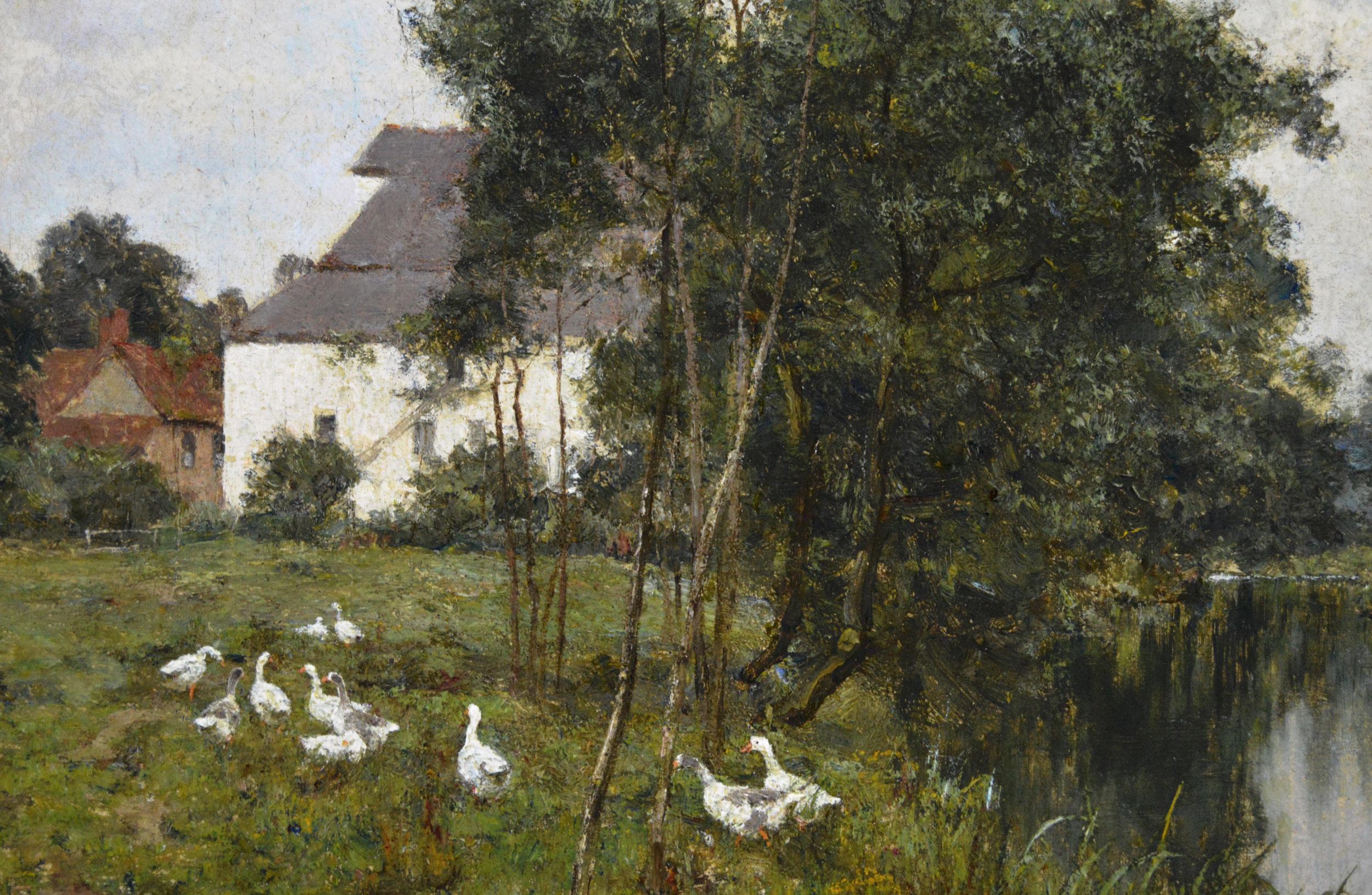 19. Jahrhundert Landschaft Ölgemälde von Gänsen in der Nähe einer Mühle (Viktorianisch), Painting, von Edward Wilkins Waite