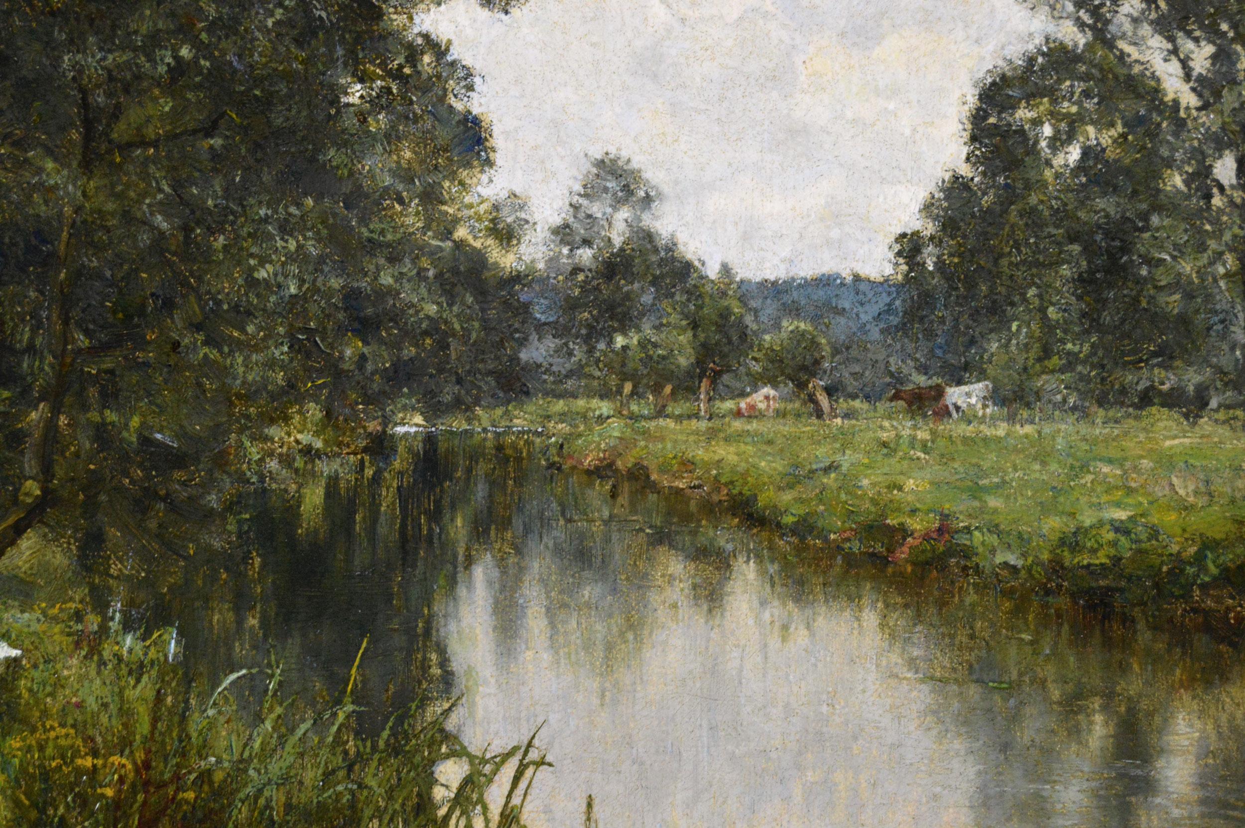 19. Jahrhundert Landschaft Ölgemälde von Gänsen in der Nähe einer Mühle (Braun), Landscape Painting, von Edward Wilkins Waite