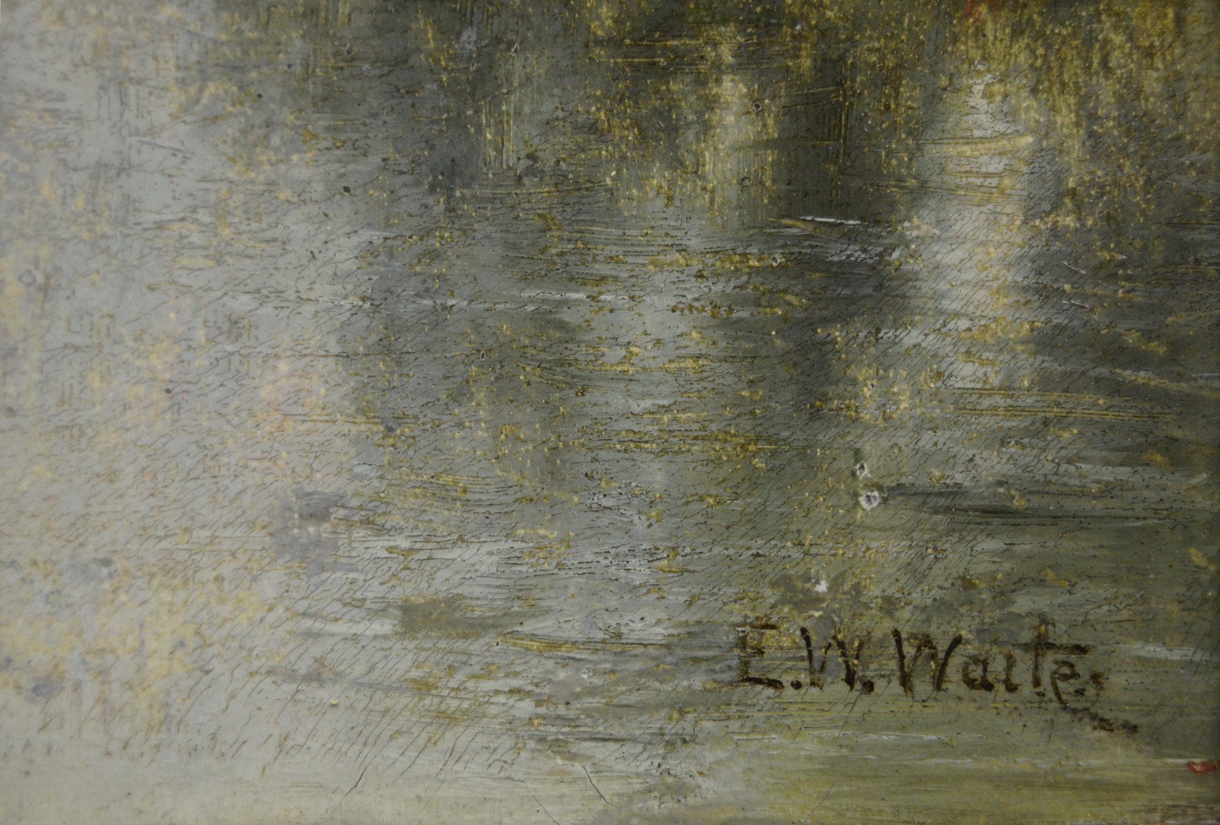 Edward Wilkins Waite RBA
Britisch, (1854-1924)
Gänse an einer Mühle
Öl auf Leinwand, signiert
Bildgröße: 13,5 Zoll x 17,5 Zoll 
Größe einschließlich Rahmen: 20 Zoll x 24 Zoll

Ein schönes Landschaftsgemälde mit Gänsen in der Nähe einer Wassermühle
