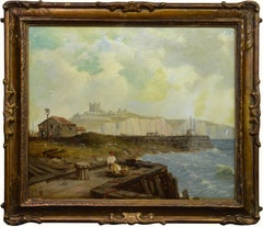 Küstenlandschaft mit Figuren am Pier, britisches Gemälde von W. Cooke, 19. Jahrhundert