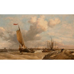 Large Victorian coastal marine painting by Edward William Cooke, R.A.