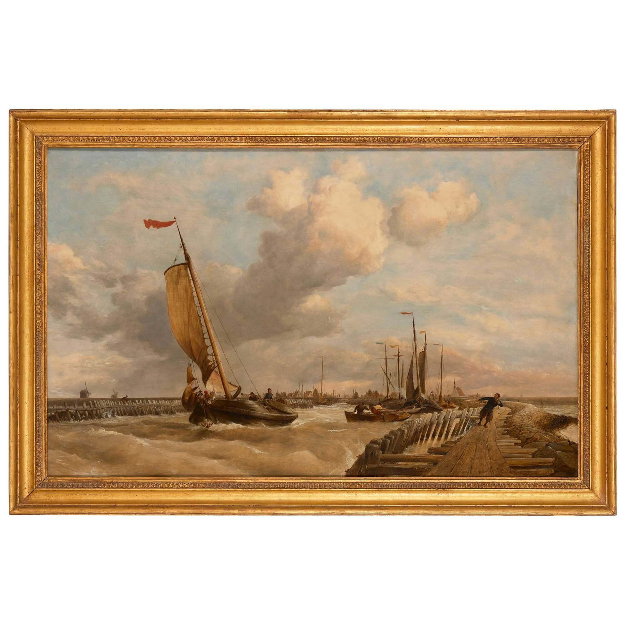 Grande peinture marine victorienne d'époque victorienne par Edward William Cooke, R.A.
