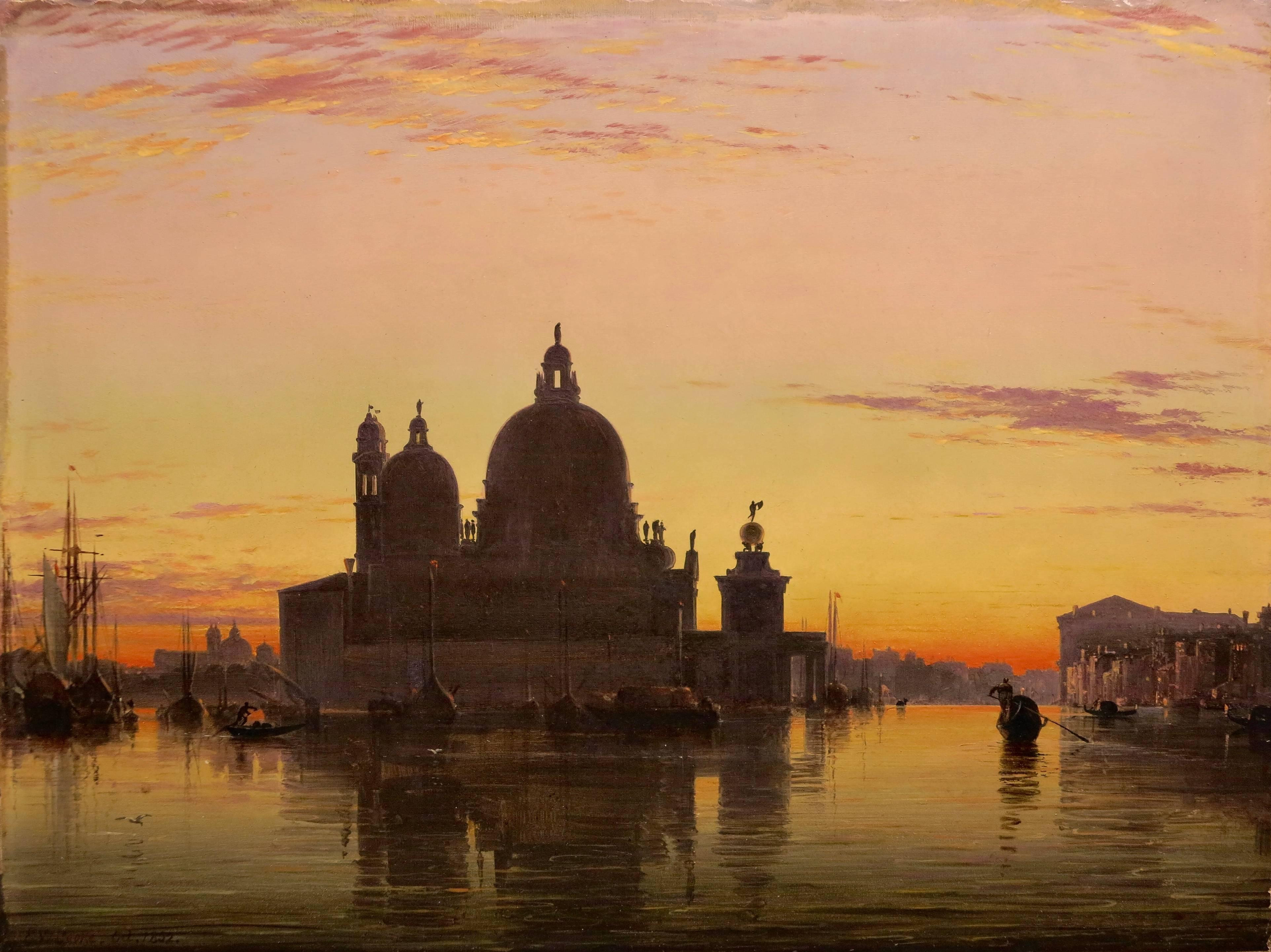 Edward William Cooke Landscape Painting - Santa Maria della Salute at Sunset, Venice