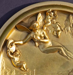 Mythologische Feuerplaketten aus vergoldeter Bronze von E. W. Wyon, datiert 1848