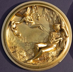 Mythologische Feuerplaketten aus vergoldeter Bronze von E. W. Wyon, datiert 1848