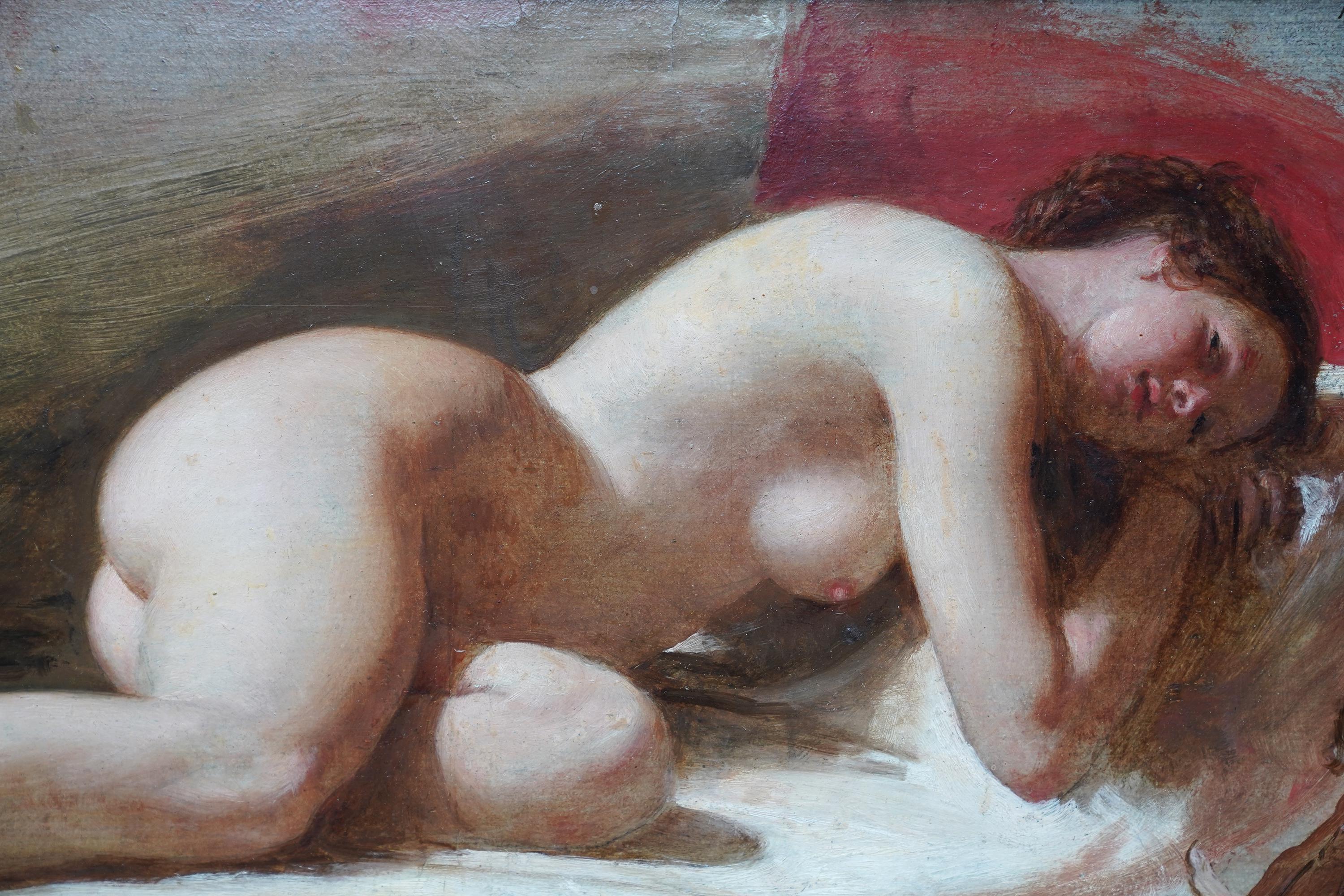 Portrait de femme nue couchée - peinture à l'huile victorienne britannique du 19e siècle en vente 1