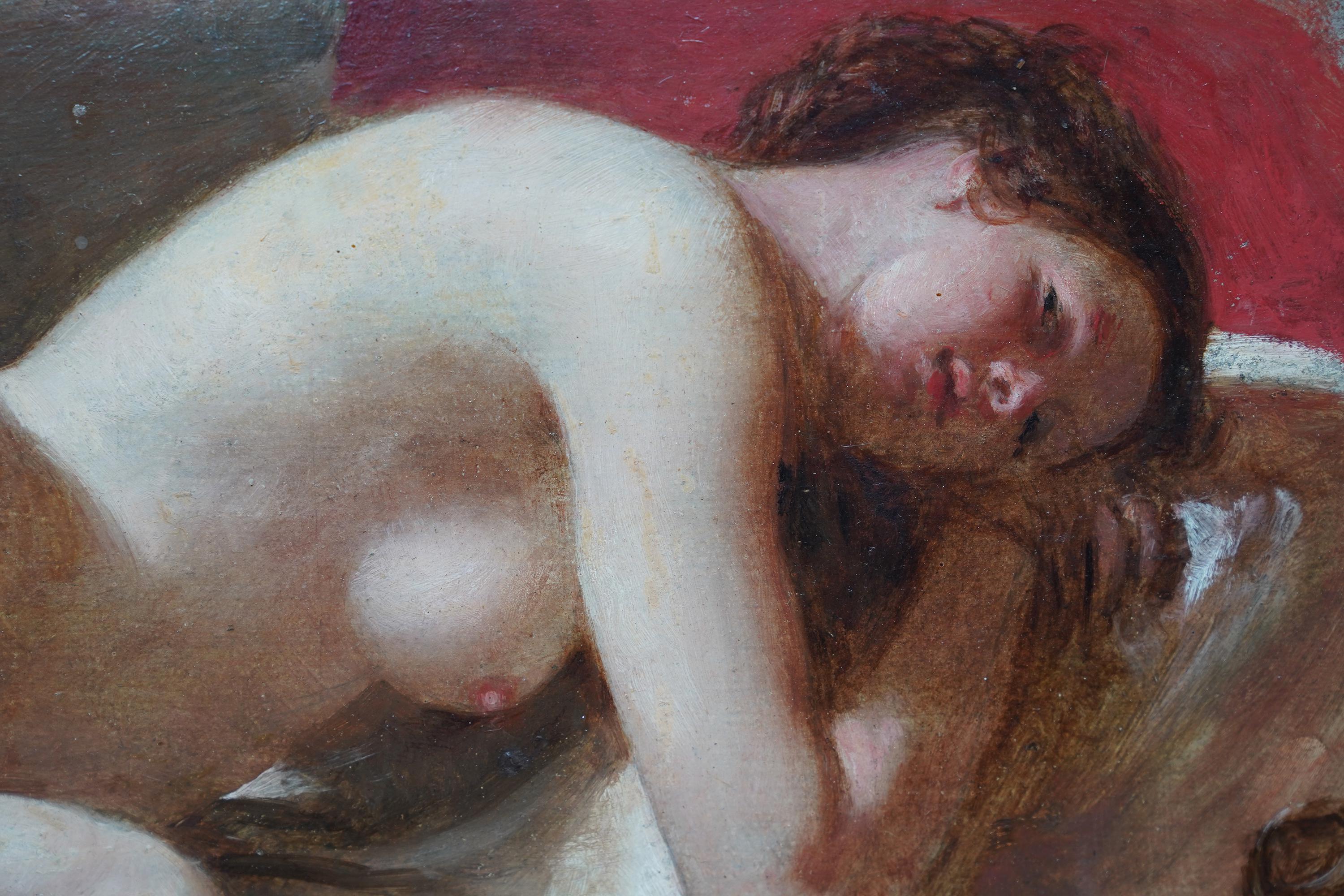 Portrait de femme nue couchée - peinture à l'huile victorienne britannique du 19e siècle en vente 2