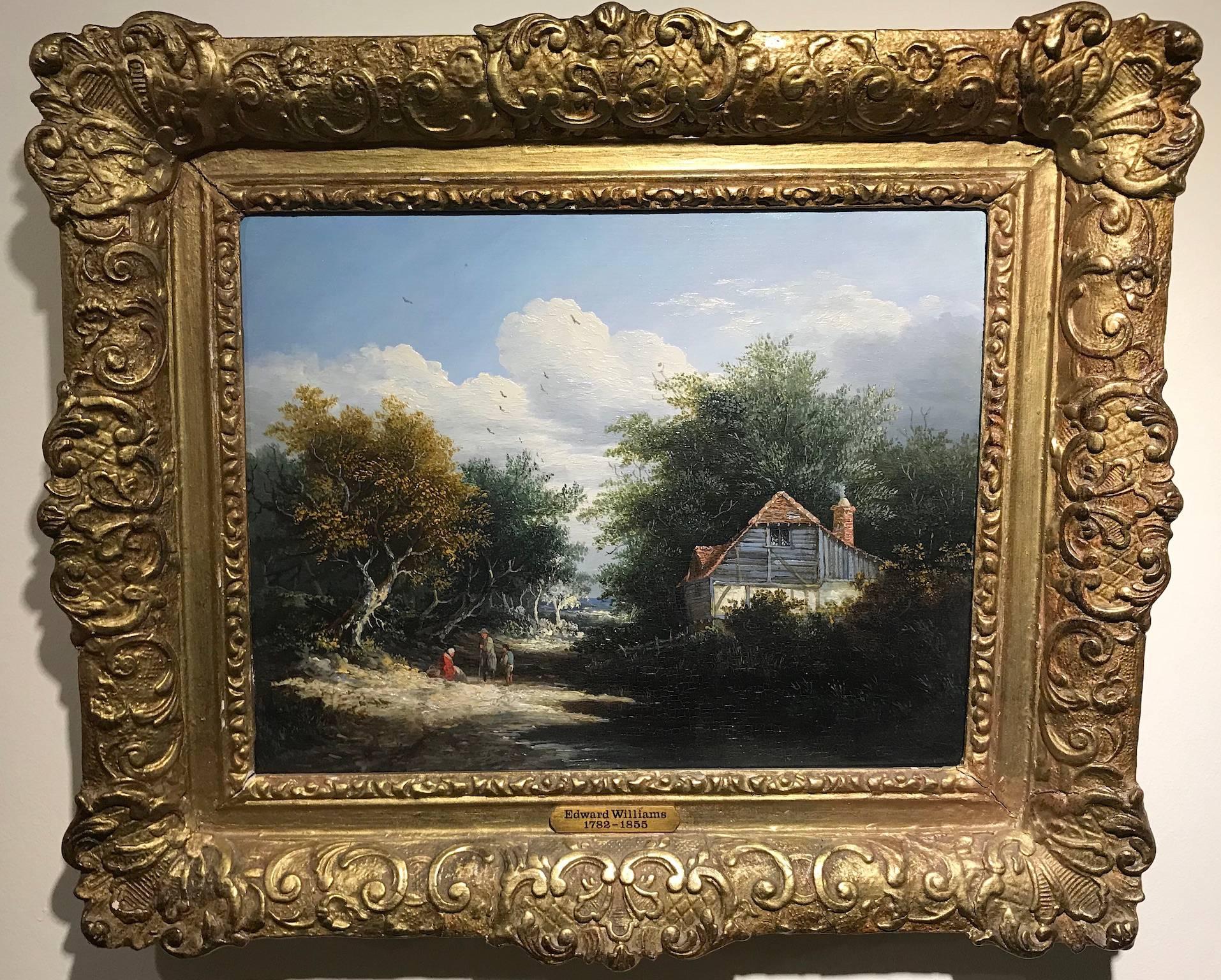Edward Williams  (1782-1855) 
A Pair of English Landscapes  
Oil on Canvas.
Total overall size including painting and frame: 38cm x 44cm x 4cm

Edward Williams was an English landscape painter.  One of six sons, who were well-known landscape