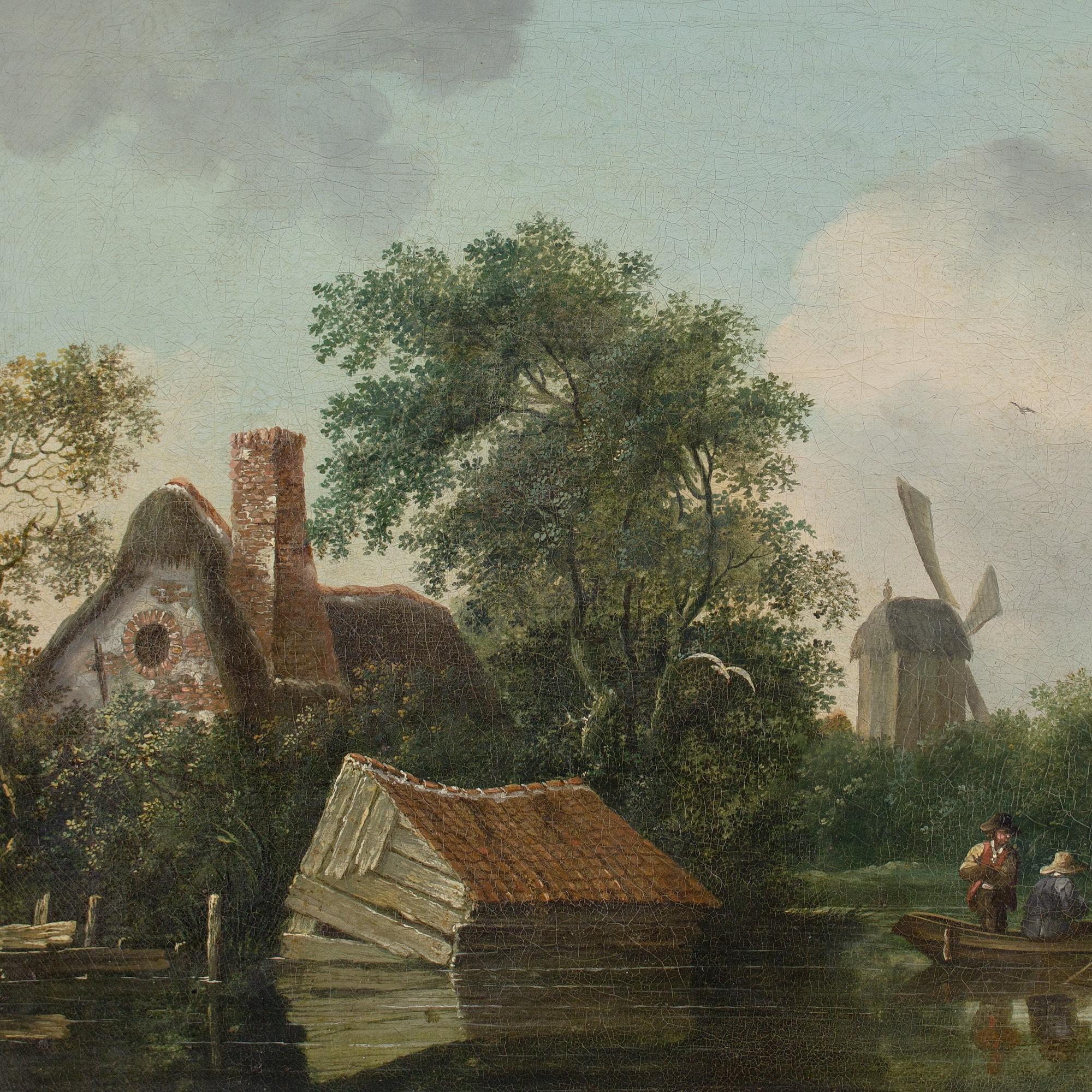Edward Williams (Circle), Flusslandschaft mit getäfeltem Haus und Windmühle im Angebot 5