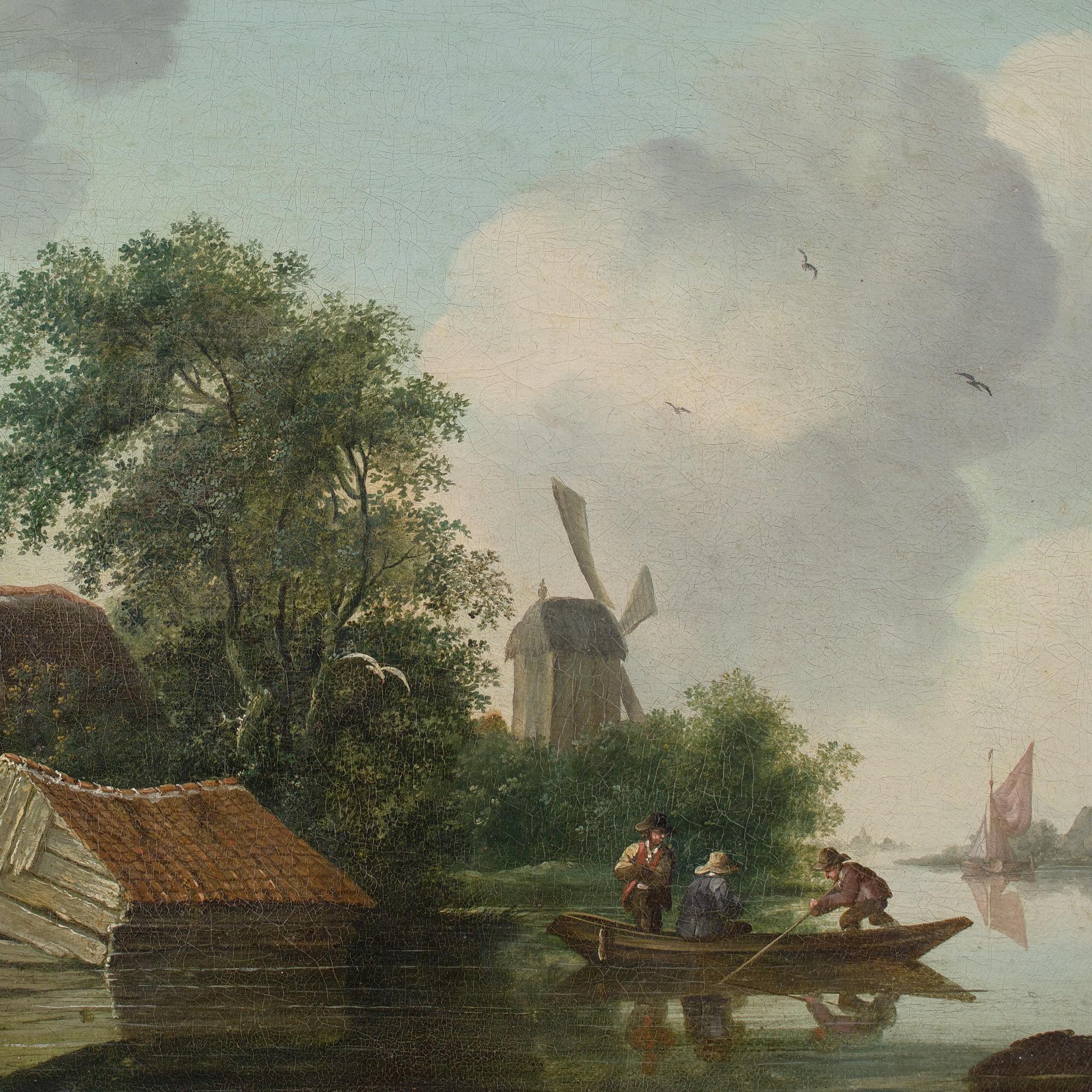 Edward Williams (Circle), Flusslandschaft mit getäfeltem Haus und Windmühle im Angebot 6