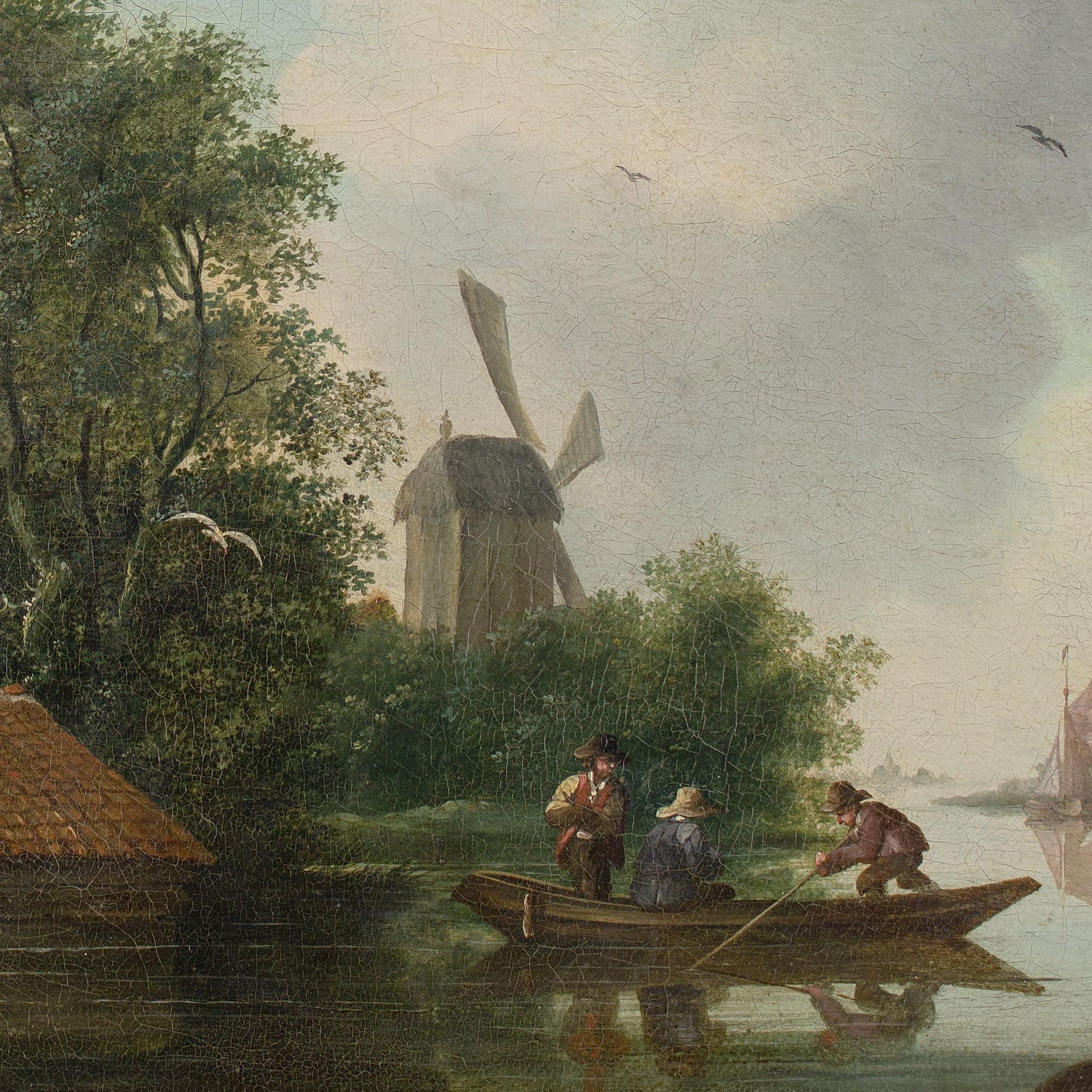 Edward Williams (Circle), Flusslandschaft mit getäfeltem Haus und Windmühle im Angebot 7