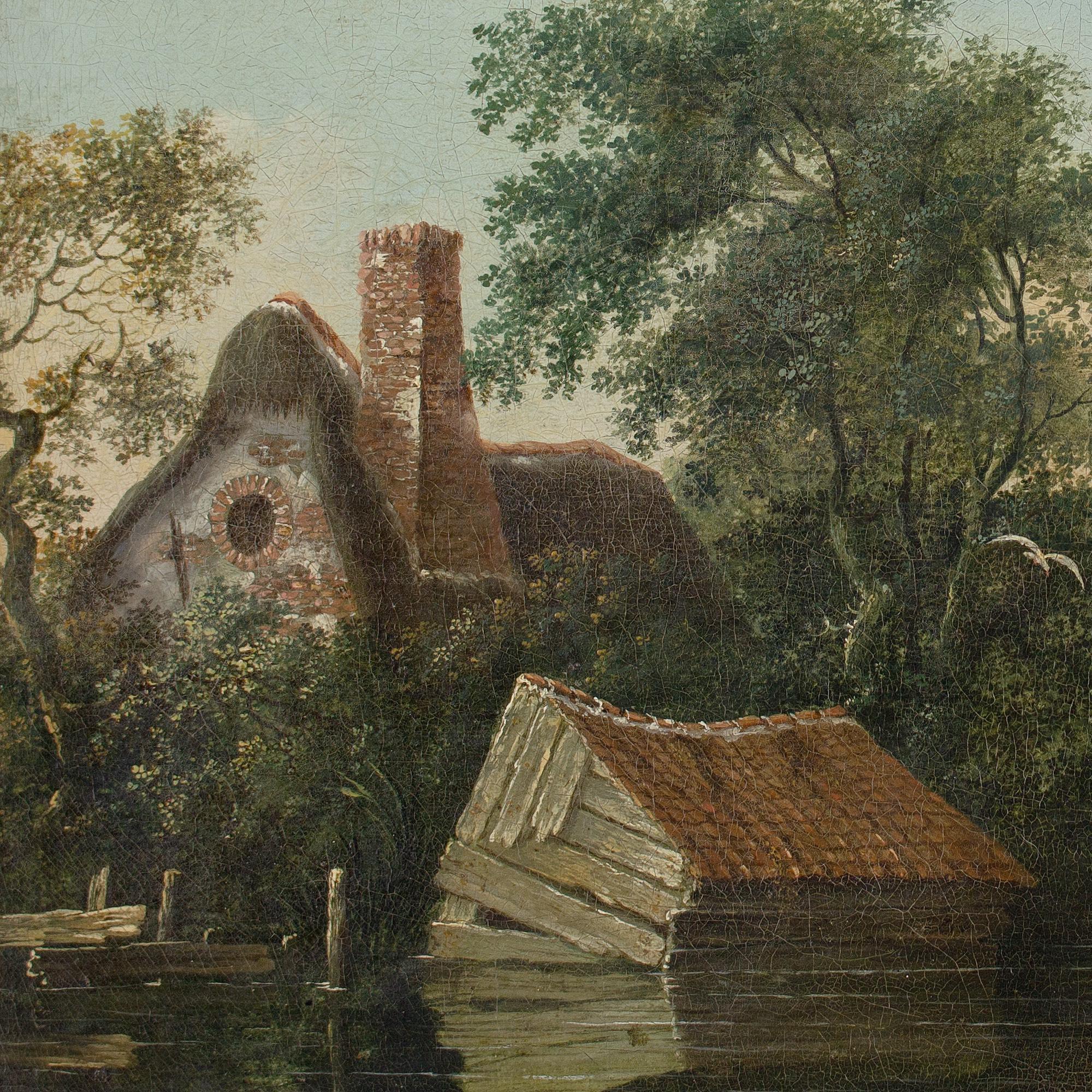 Edward Williams (Circle), Flusslandschaft mit getäfeltem Haus und Windmühle im Angebot 8