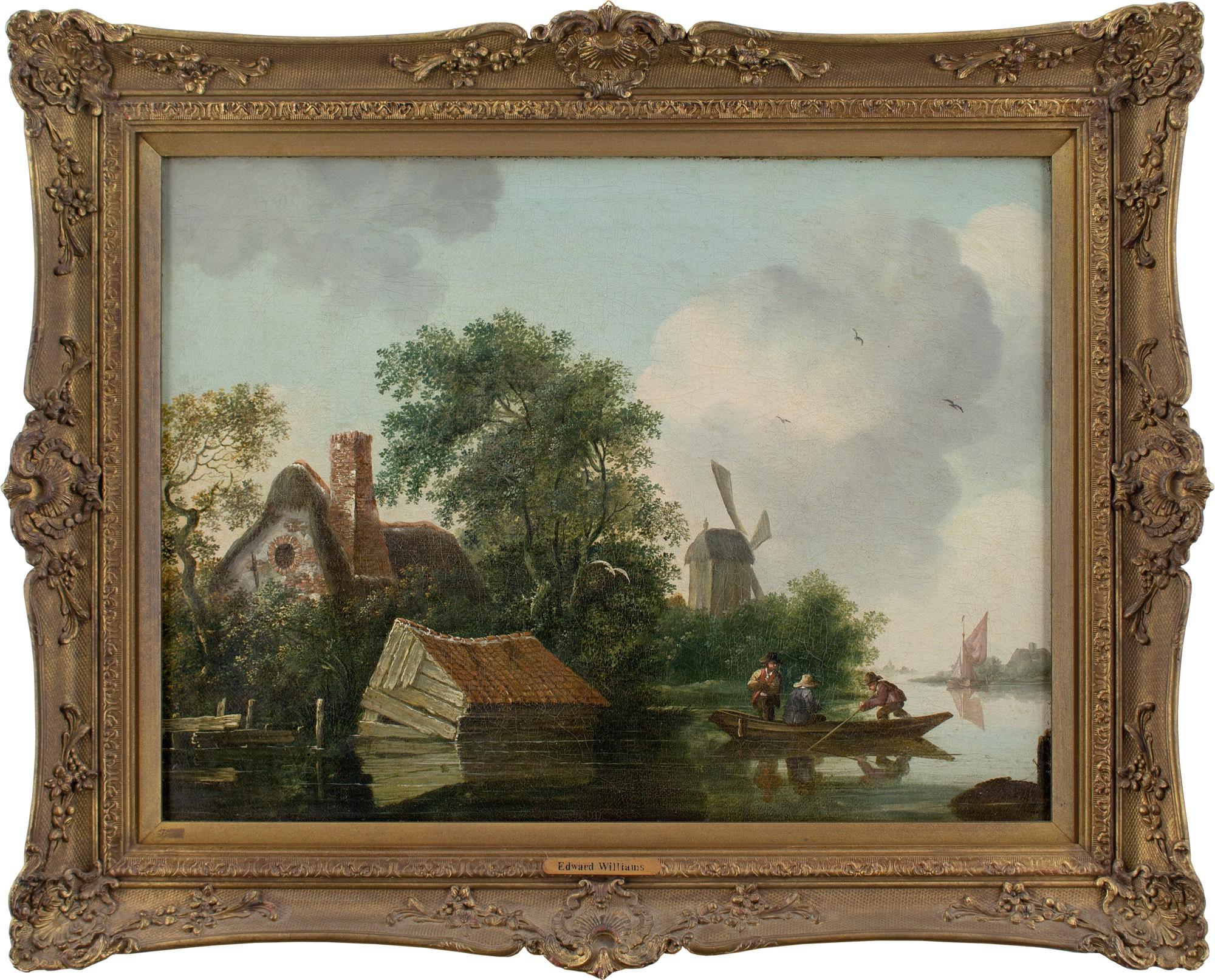 Edward Williams (Circle), River Landscape With Thatched Cottage & Windmill