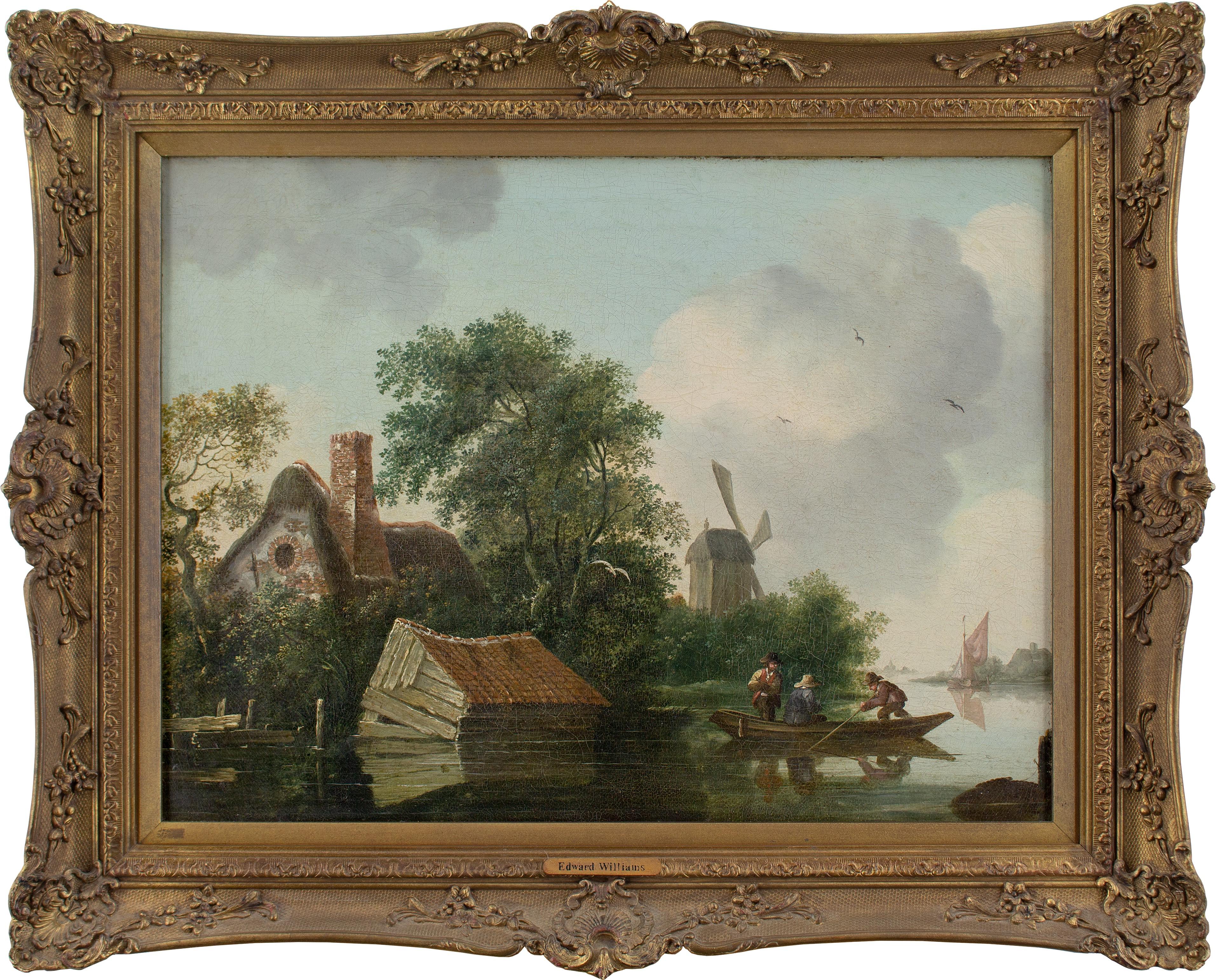 Edward Williams (Circle), River Landscape With Thatched Cottage & Windmill