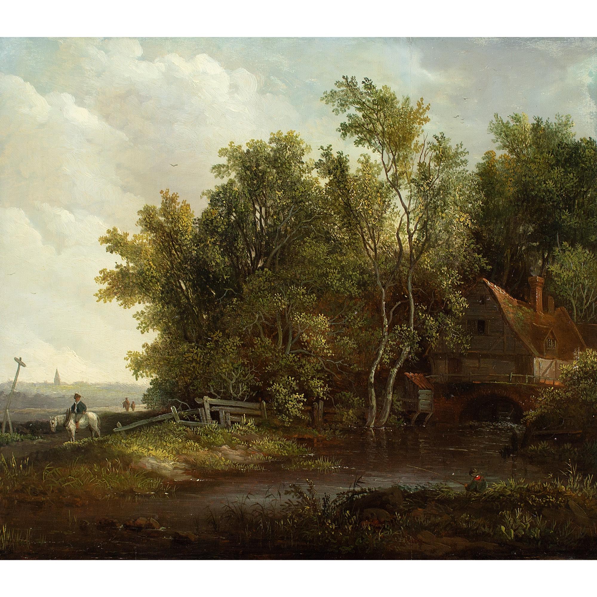 Edward Williams, Landscape With Watermill & Boy Fishing, Oil Painting  1